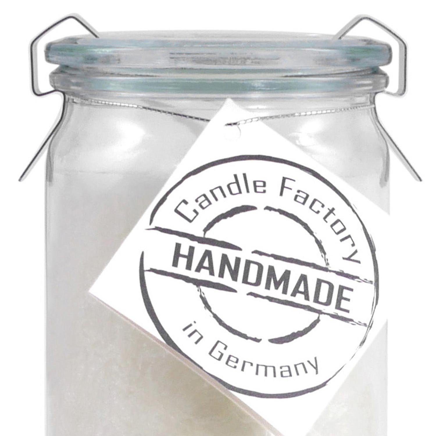 Landshop24 Duftkerze Candle-Factory Duftkerze aus Stearin im Weckglas Big Jumbo (Duft "Zimt Orange), brennt bis zu 100h