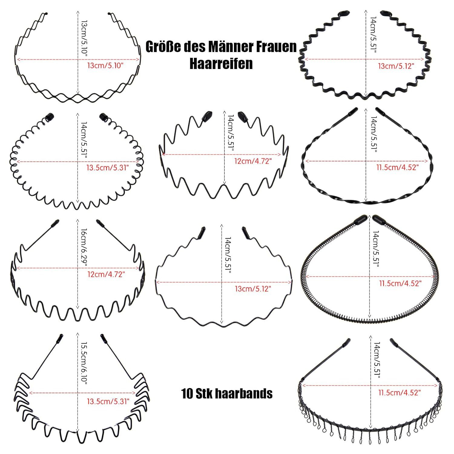 Bextsrack Haarband Herren Haarreif Haarreifen Damen Männer Haarband, 10-tlg.