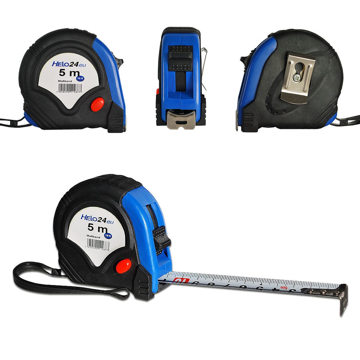 HELO24 Maßband Maßband Bandmaß Messband 5 Meter Rollmaßband Rollenmaßband 1 Stück