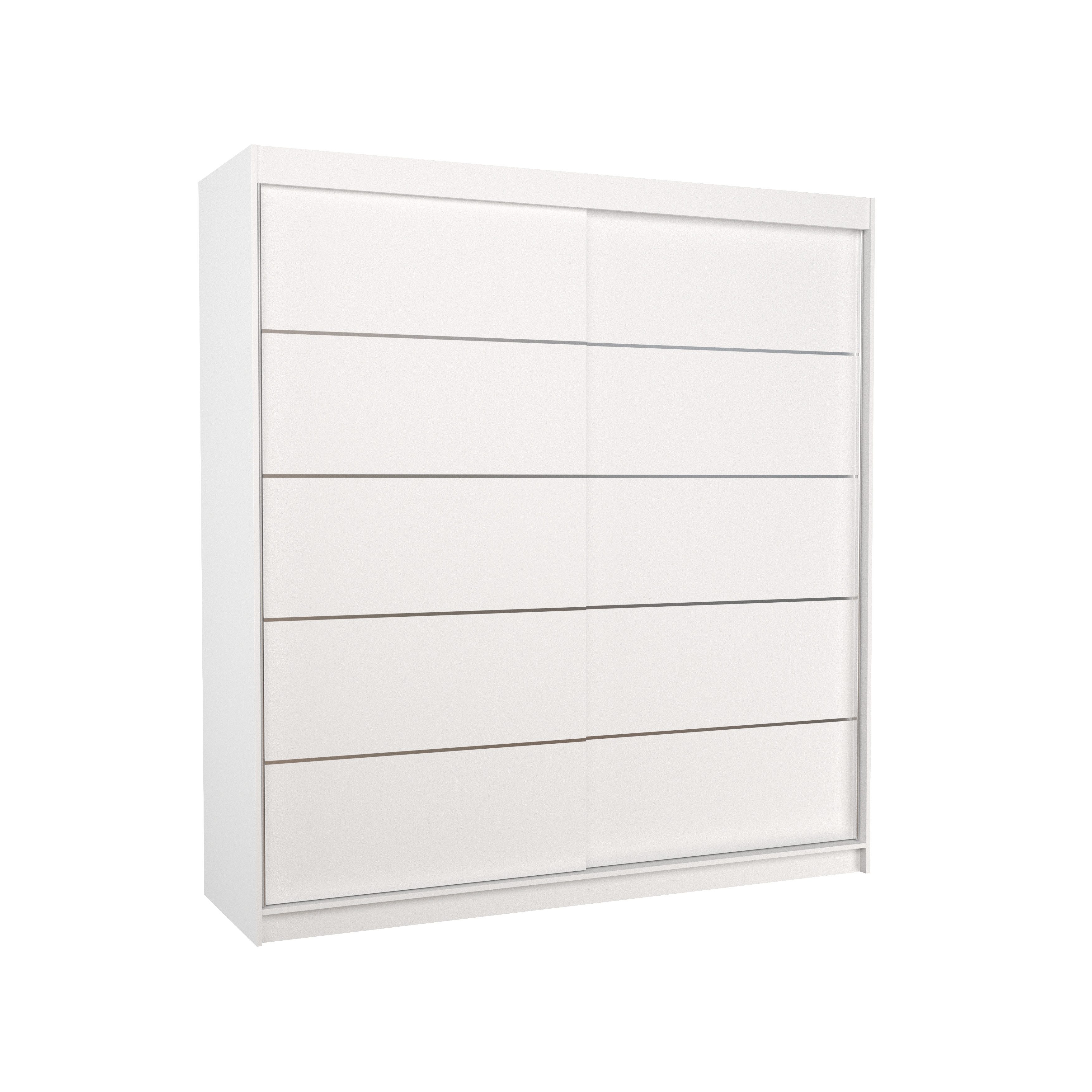 MOEBLO Schiebetürenschrank Arvigo (mit Kleiderstange & 11 Fächern – Modernes Design, Aluleisten, viel Stauraum, Schwebetürenschrank 2-türig Schrank Garderobe Schiebtüren Schlafzimmer) (BxHxT): 200 x 215 x 58 cm