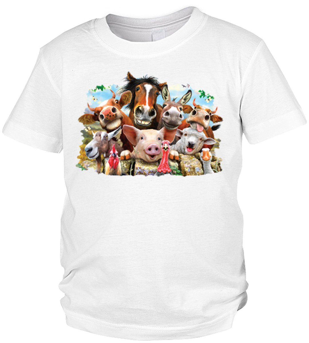 Pferd- Tiere T-Shirt Schwein Tini auf Kindershirt - Selfie - Tiere Shirts dem - - Schaf Selfie Bauernhof Kuh : Farm ..... - Baunerhof