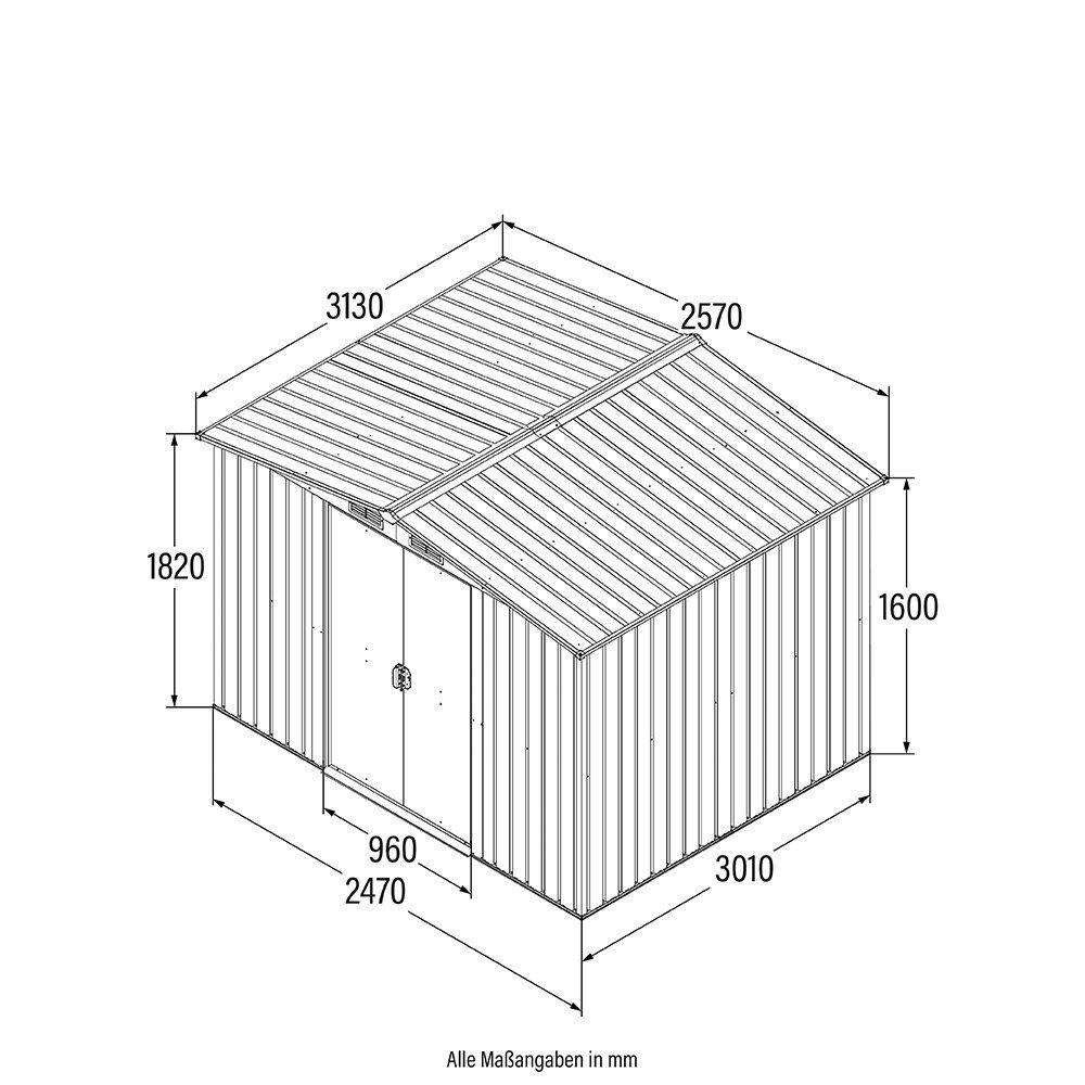HOME DELUXE Gerätehaus Geräteschuppen BOHIO - XXL, BxT: 257x313 cm, 11,6 m³ Gartenhaus, verzinktes Stahlblech 4 Belüftungsöffnungen