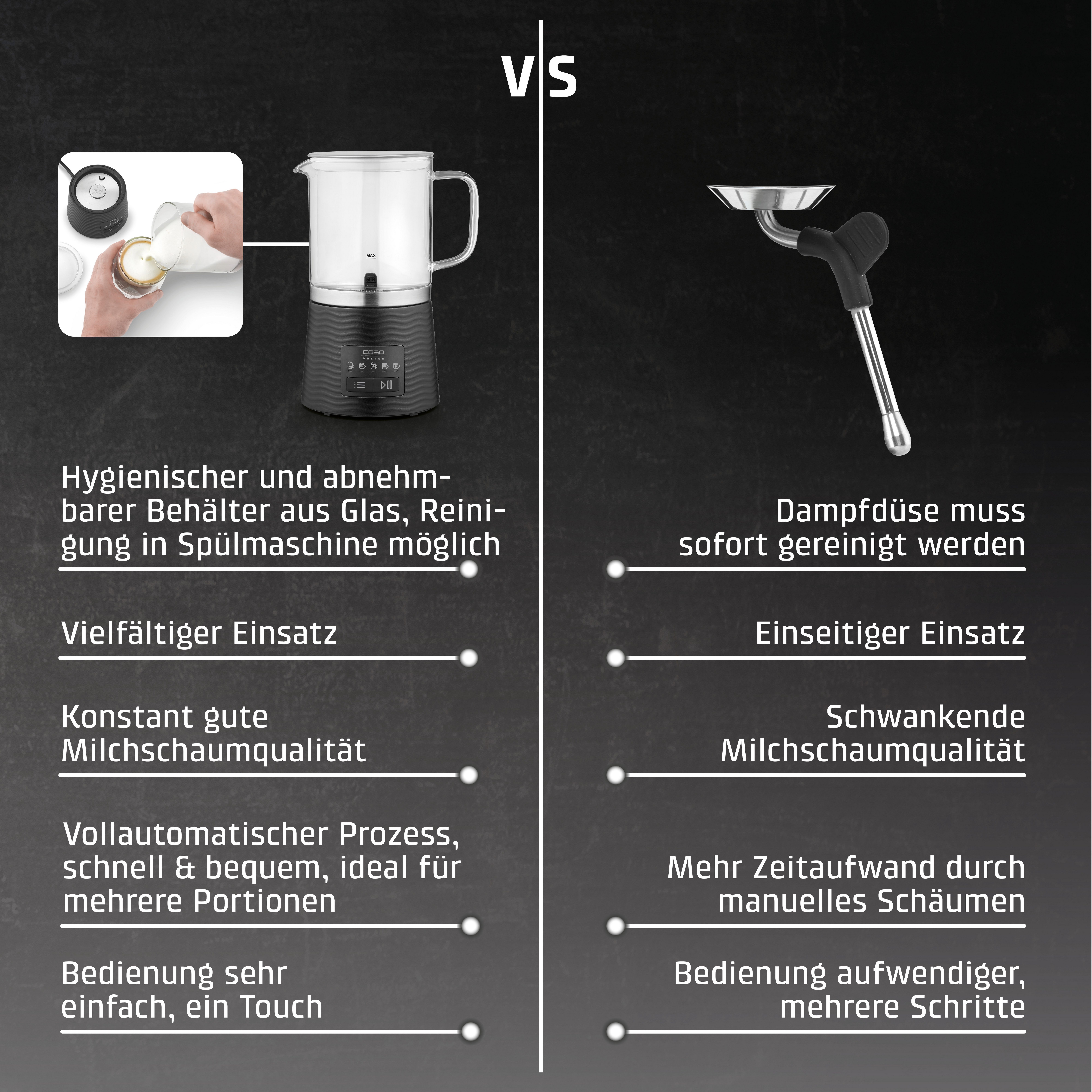 Caso Milchaufschäumer 1661 CappuLatte, 600 W, Vielfältiger Milchgenuss dank 5 Funktionen