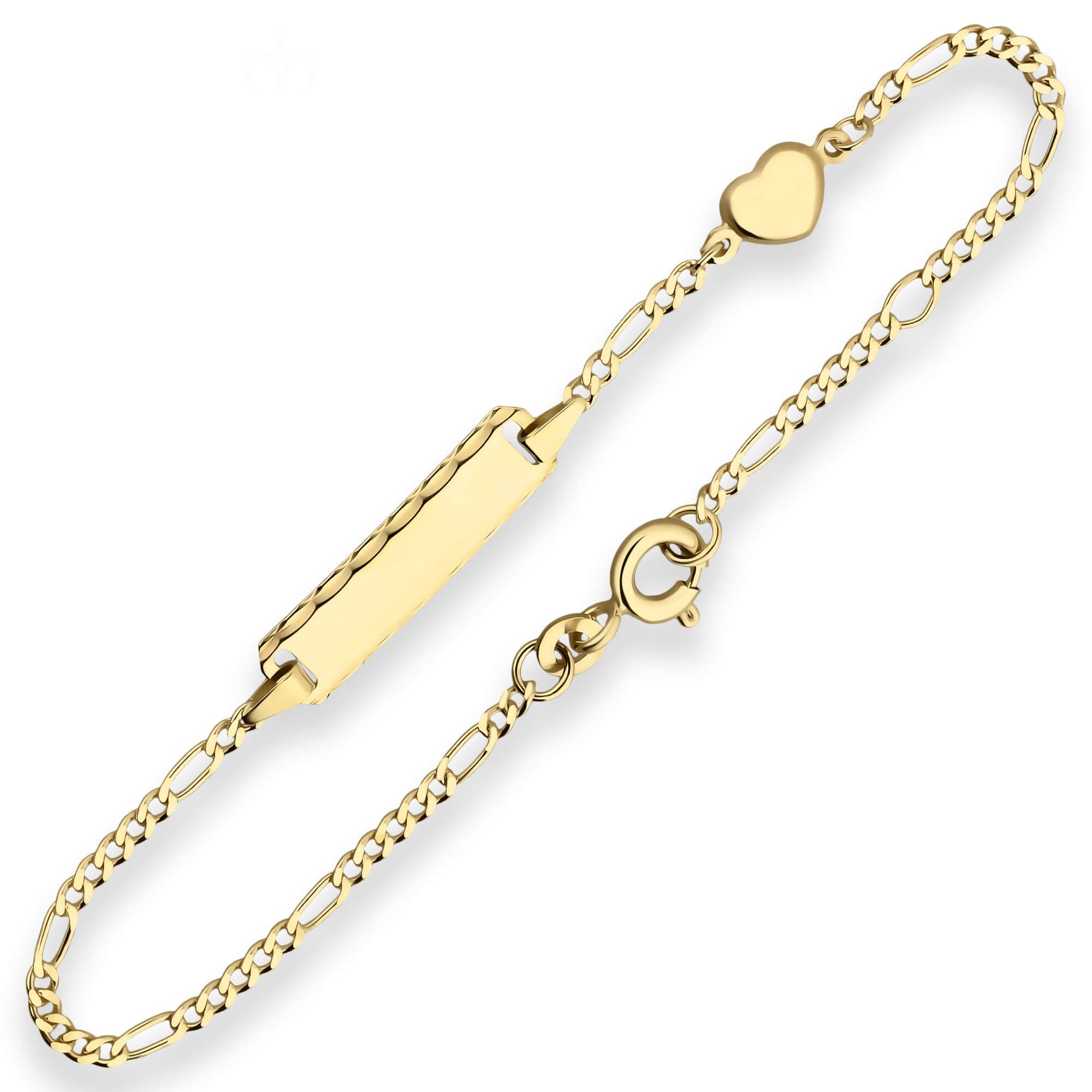 Schmuck Krone Goldarmband 1,8mm Id-Armband Figarokette diamantiert Herz 585 Gelbgold 14cm, Gold 585