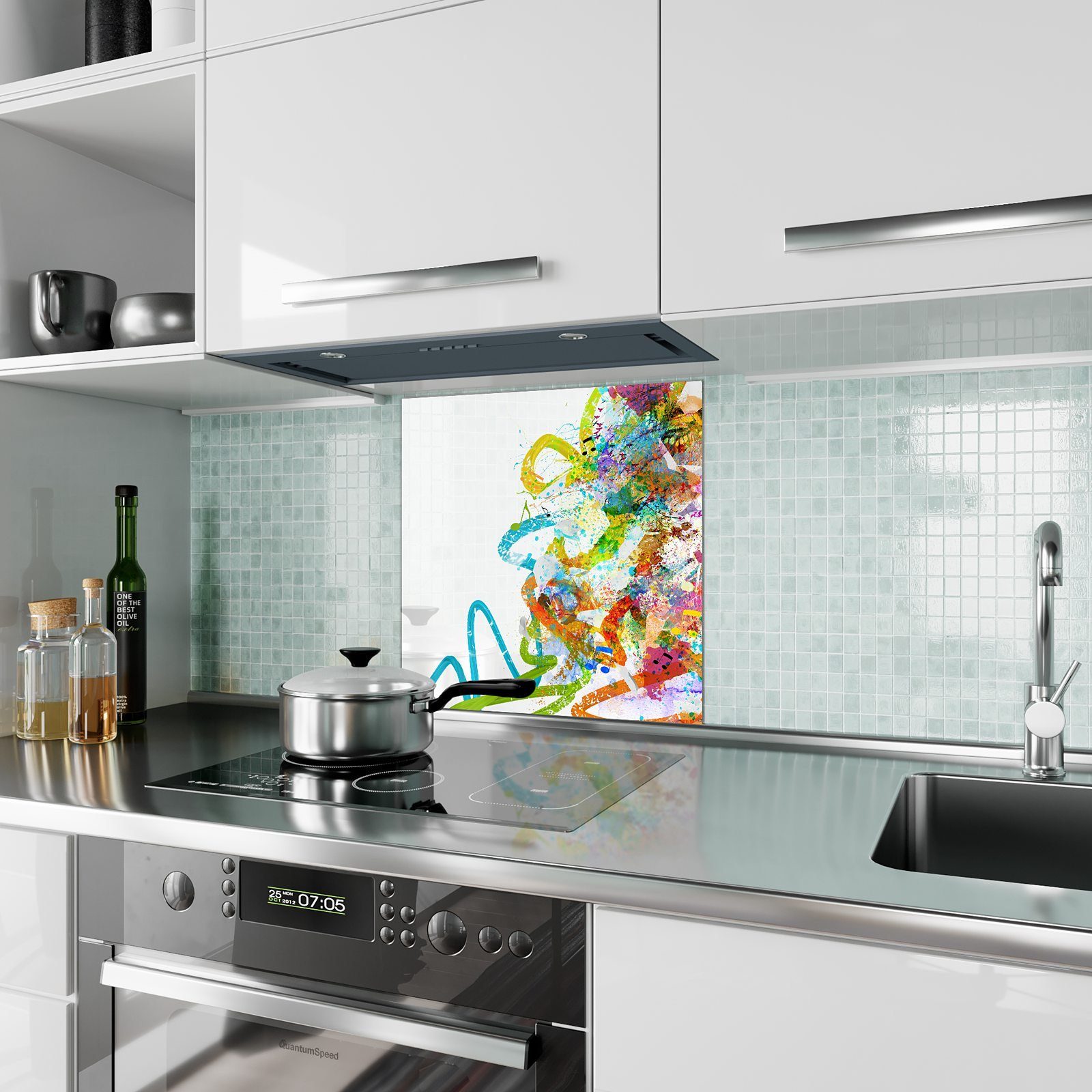 Glas Primedeco Farbiges Spritzschutz Küchenrückwand Muster
