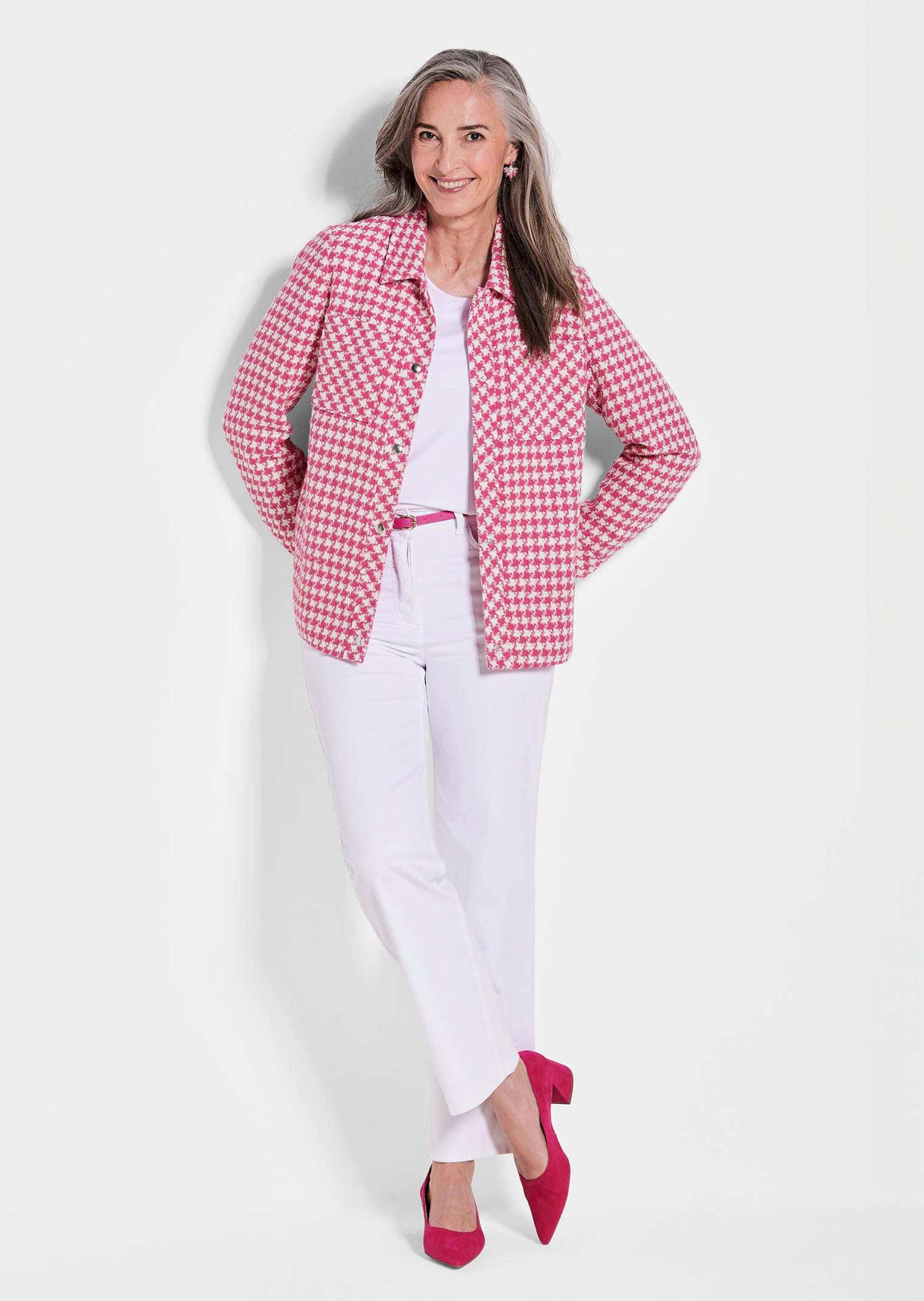 GOLDNER Jerseyblazer Blazer mit Hahnentrittmuster Langarm Damenblazer, klassisch, gemustert, Baumwollmix