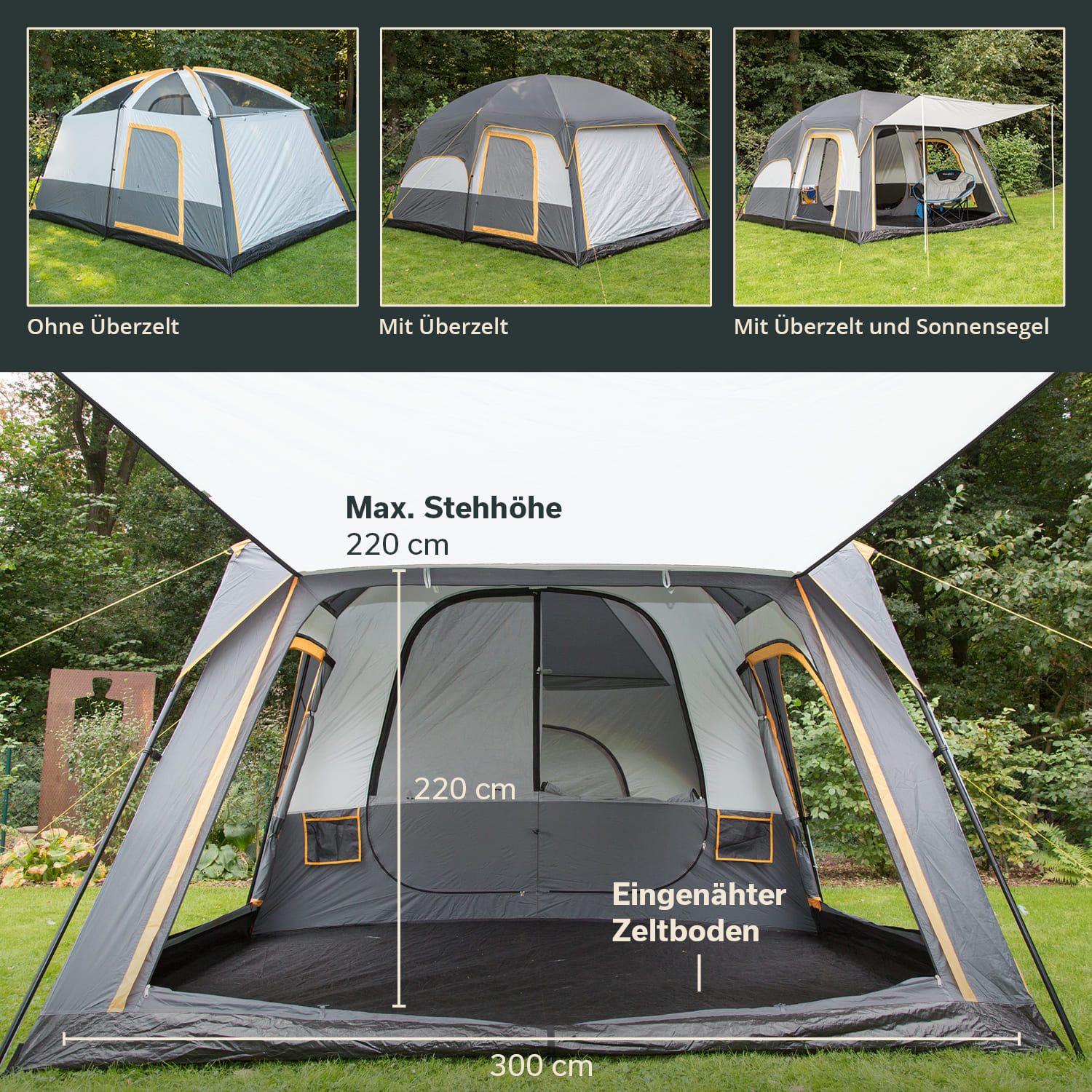 Skandika Tunnelzelt Tonsberg 5 Protect mit Single Skin, Meshdach und abnehmbarem Überzelt, Personen: 5 (Schlafbereich mit herausnehmbarer Trennwand, Tragetasche), Campingzelt, 2,2m Stehhöhe, 4000 mm Wassersäule, eingenähter Zeltboden