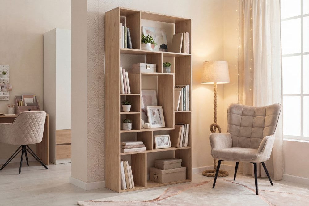 riess-ambiente Bücherregal CUBUS 180cm natur - Mangoholz, Handarbeit, cream finish, elf Fächer, Einzelartikel 1-tlg., Ablage mit Fachsystem - ideal für Wohn- und Schlafzimmer oder Flur