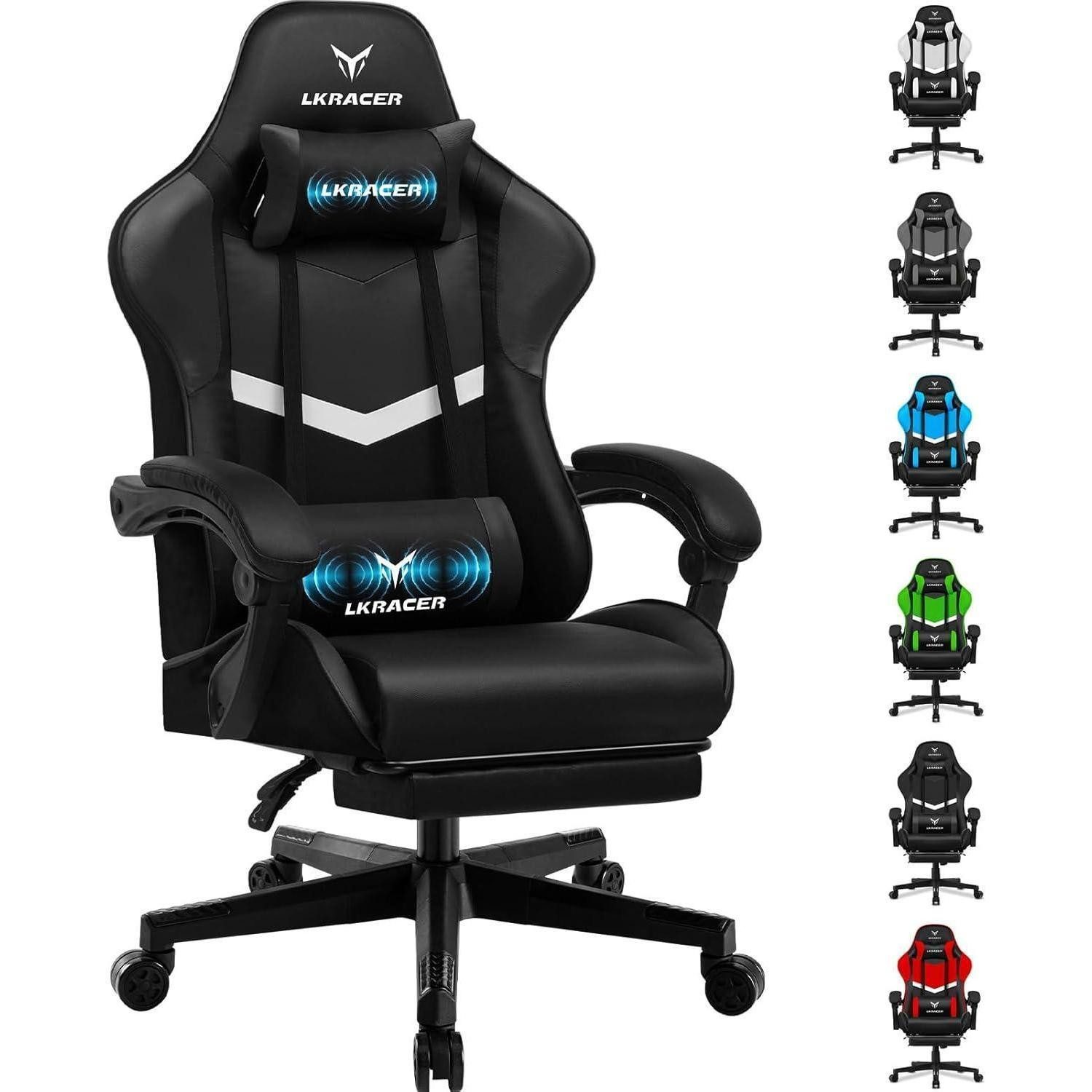 Gaming Chair Gaming Stuhl Fußstütze Bürostuhl Ergonomisch Lendenkissen Kopfkissen