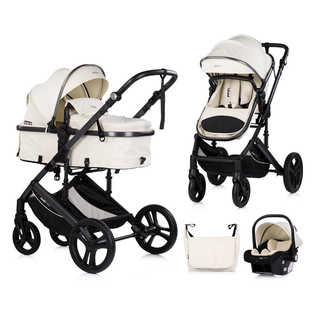 Chipolino Kombi-Kinderwagen Amore 3 in 1, EVA-Material, 5-Punkt-Gurt, 3-Punkt-Gurt, Babywanne, Babyschale