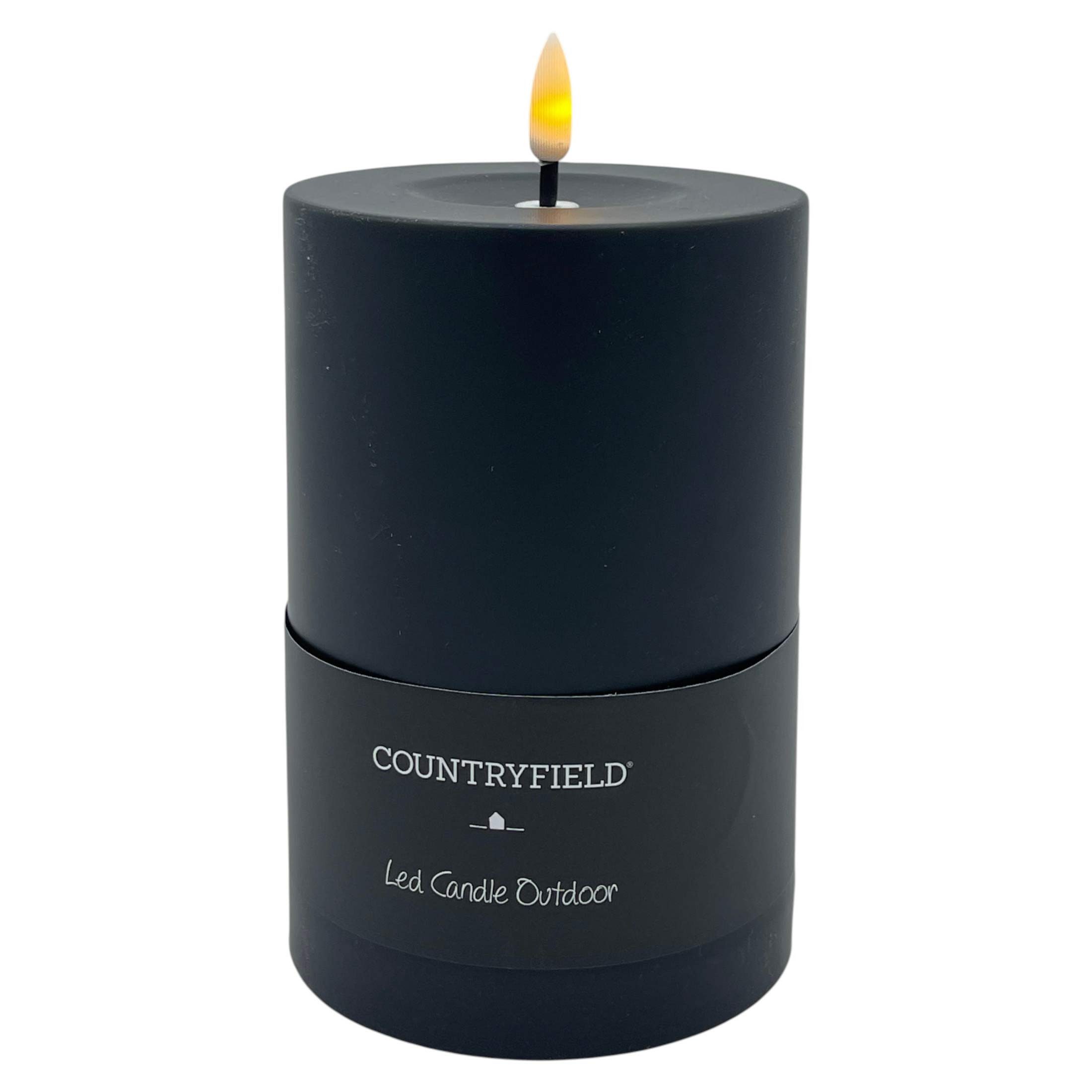 Countryfield LED-Kerze (1-tlg), schwarz Außen 3D-Flamme Timer 10x17,5cm