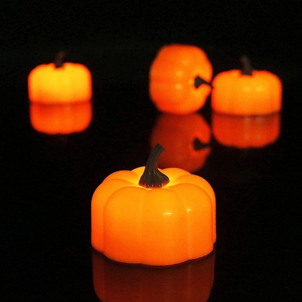 Warmweiß, Party Dekolicht Teelichter, flammenlose LED Herbst Deko Erntedank batterie, LED Tisch für Halloween, Rosnek Kürbis Kerzen,