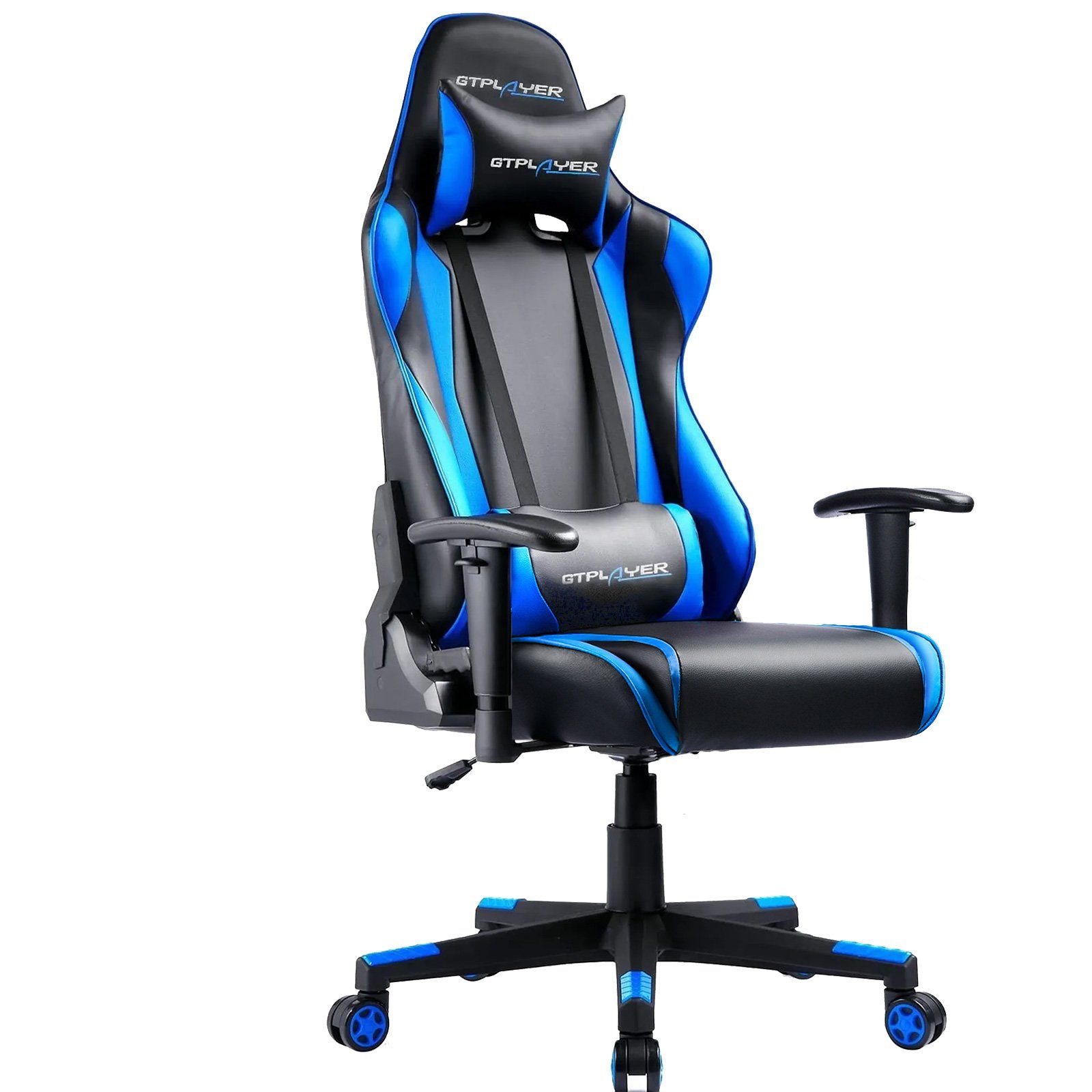 GTPLAYER Gaming-Stuhl Bürostuhl Ergonomische Design inkl. Lenden- und Nackenkissen, The reclining function supports the waist blau