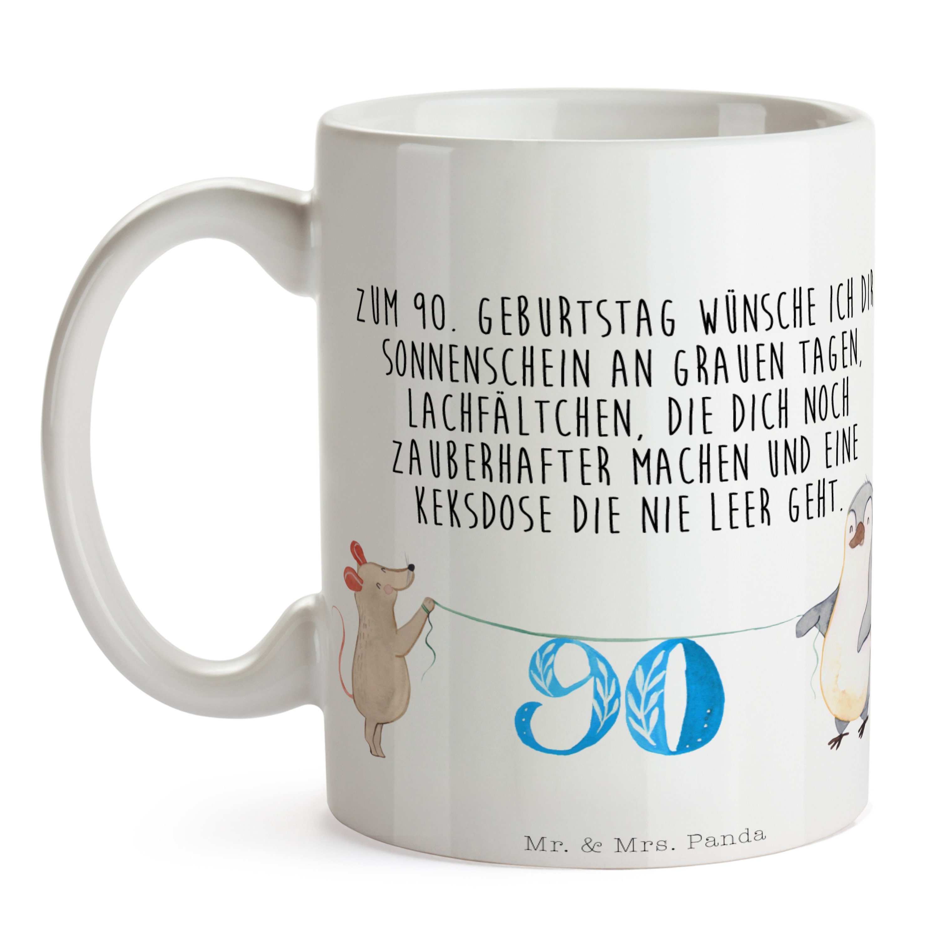 90. Geburtstag Tasse Geschenk, Panda Pinguin K, Keramik & - Weiß - Mr. Mrs. Maus Geburtstagsgeschenk,