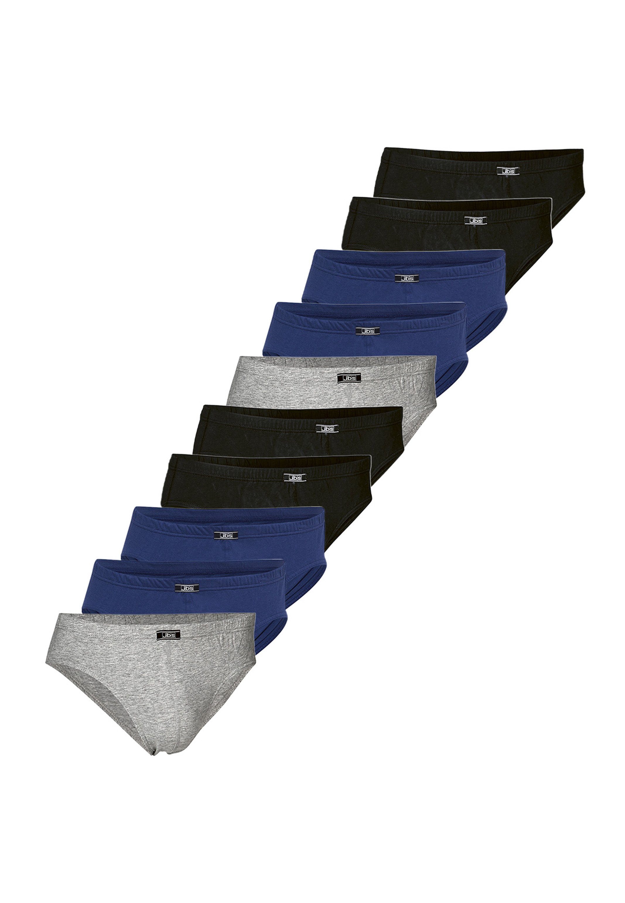 jbs Slip 10er Pack Organic Cotton (Spar-Set, 10-St) Mini Slip / Unterhose - Baumwolle - Ohne Eingriff - Atmungsaktiv Blau / Grau / Schwarz | Klassische Slips