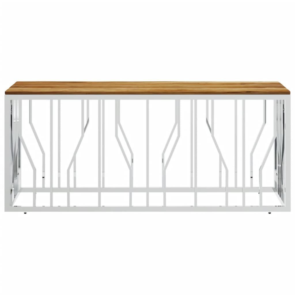 vidaXL Couchtisch Couchtisch Silbern Edelstahl und Massivholz (1-St)