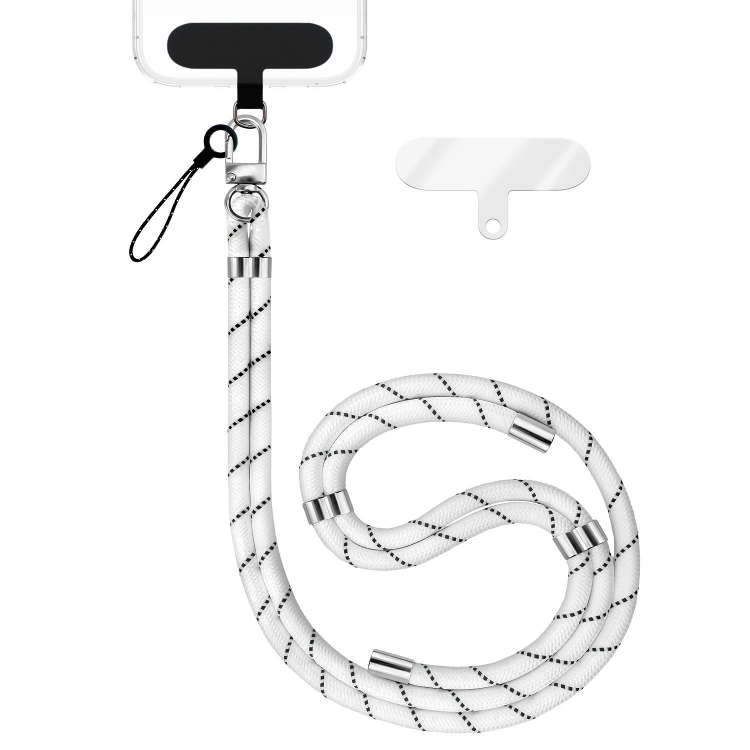 Nalia Handykette Universal Smartphone, Nylon Handyband / Karabiner Silber & 2 Pads / 35-75cm Tragelänge