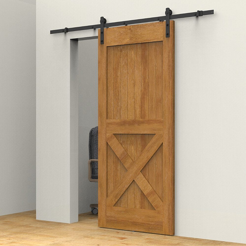 JEOBEST Schiebetür Schiebetürsystem Komplett-Set 2M, Laufschiene aus Karbonstahl für eine einzelne Holztür