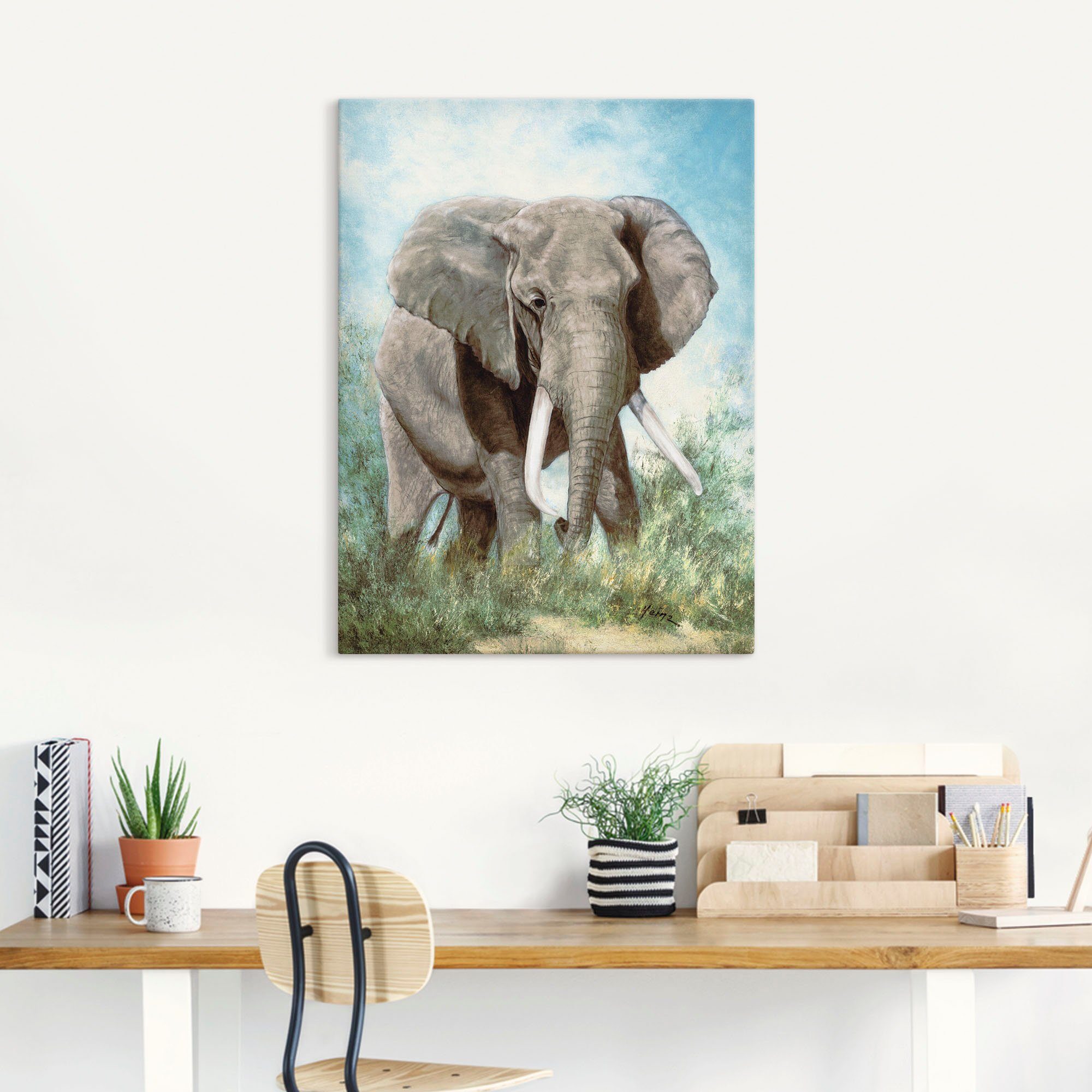 Wandbild als Poster (1 Wandaufkleber Wildtiere in Alubild, Elefant, Leinwandbild, Artland Größen versch. oder St),