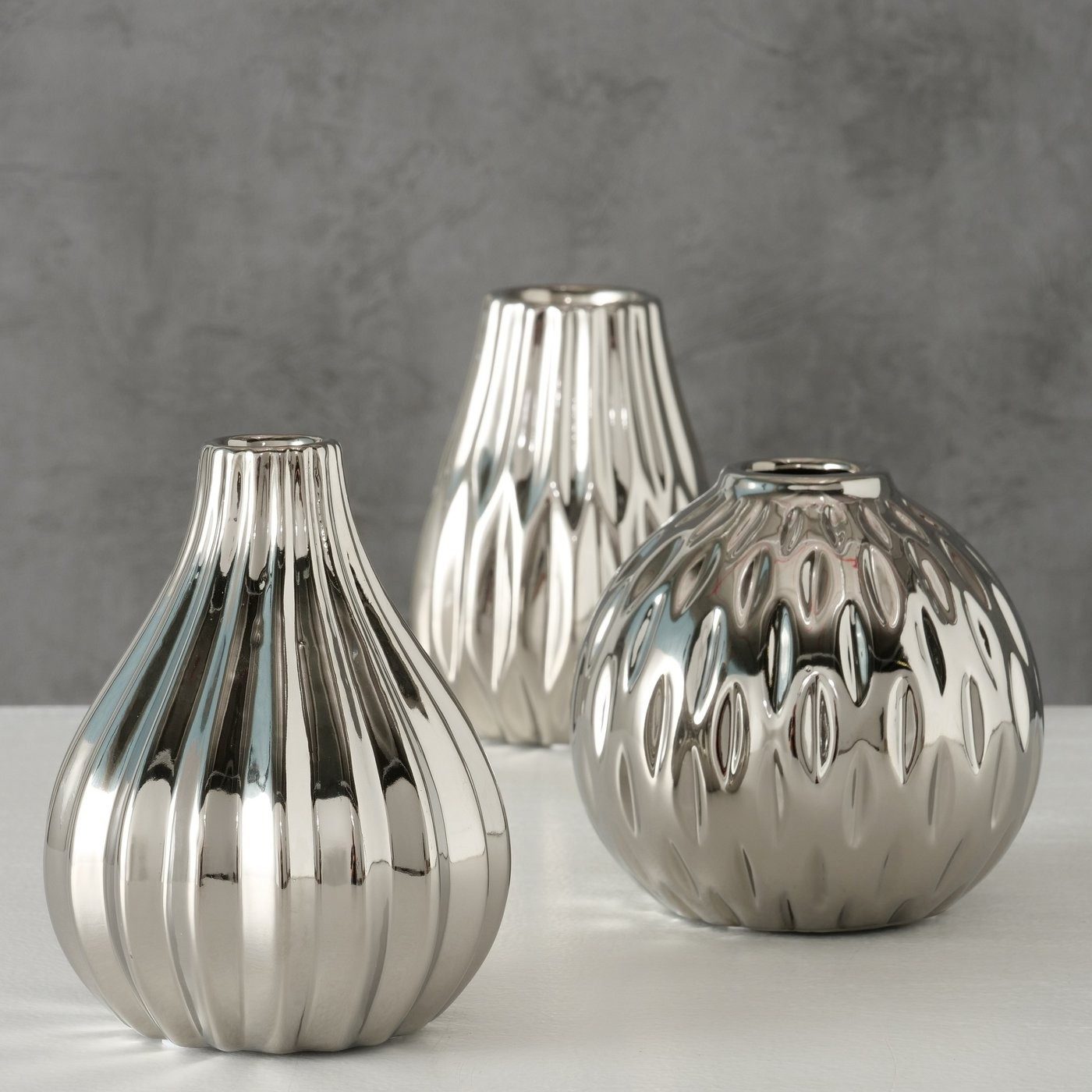 BOLTZE GRUPPE GmbH Dekovase 3er Set Blumenvase, Vase aus Keramik silber, 14 günstig online kaufen