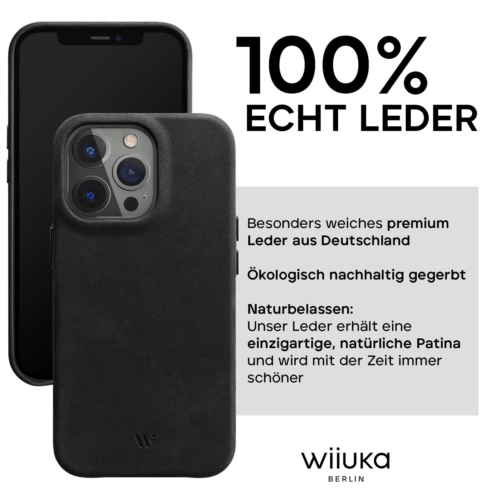 wiiuka Smartphone-Hülle Hülle für iPhone 15 Pro Lederhülle Leder Case Handyhülle, Handgefertigt - Deutsches Leder, Premium Case
