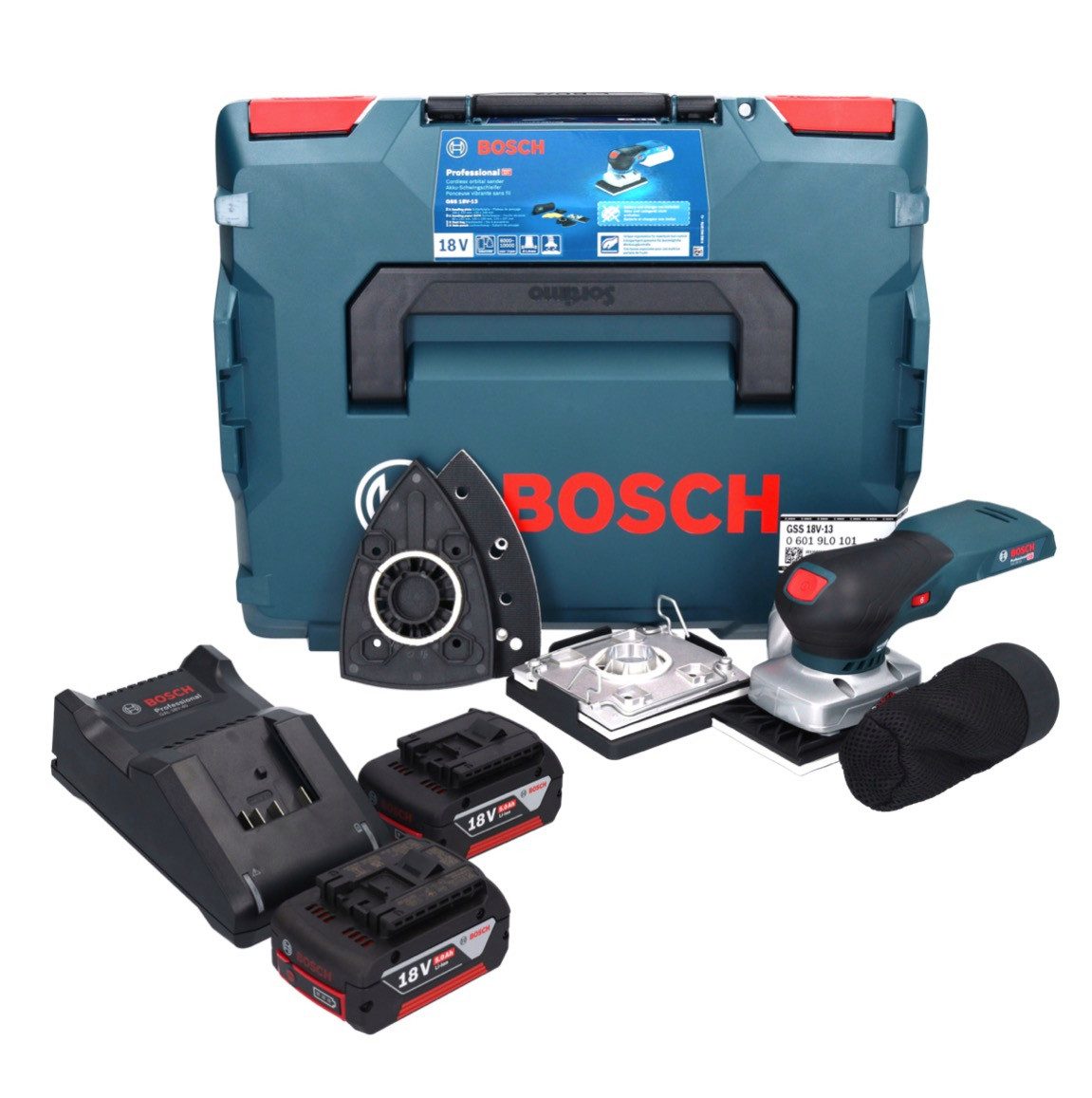 Bosch Professional Akku-Schwingschleifer GSS 18V-13 Akku Schwingschleifer 18 V + 2x Akku 5,0 Ah + Ladegerät