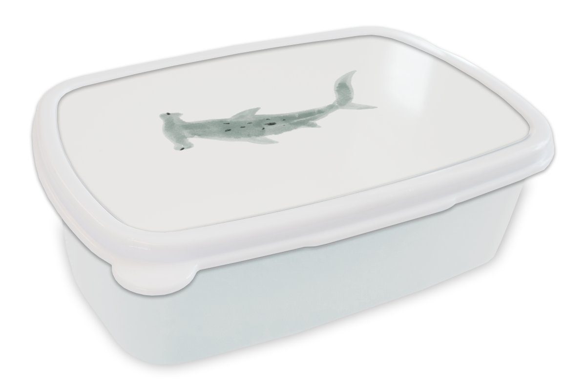 MuchoWow Lunchbox Hai - Aquarell - Grau, Kunststoff, (2-tlg), Brotbox für Kinder und Erwachsene, Brotdose, für Jungs und Mädchen weiß