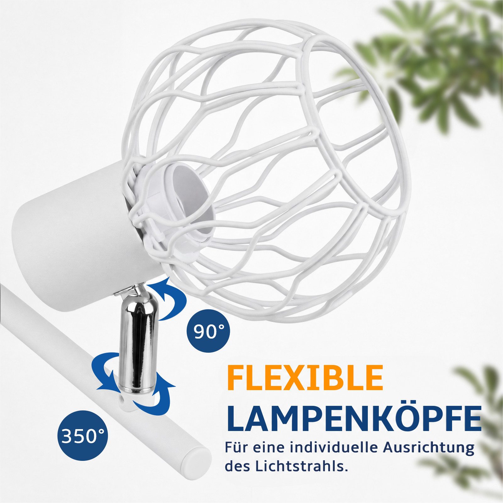 ZMH Deckenstrahler 3 Flammig Deckenlampe E14 Metall 350° Schwenkbar Wohnzimmer, Augenschutz, ohne Leuchtmittel, Innen Vintage Schwarz/Weiß Küchenlampe Deckenspot Flur