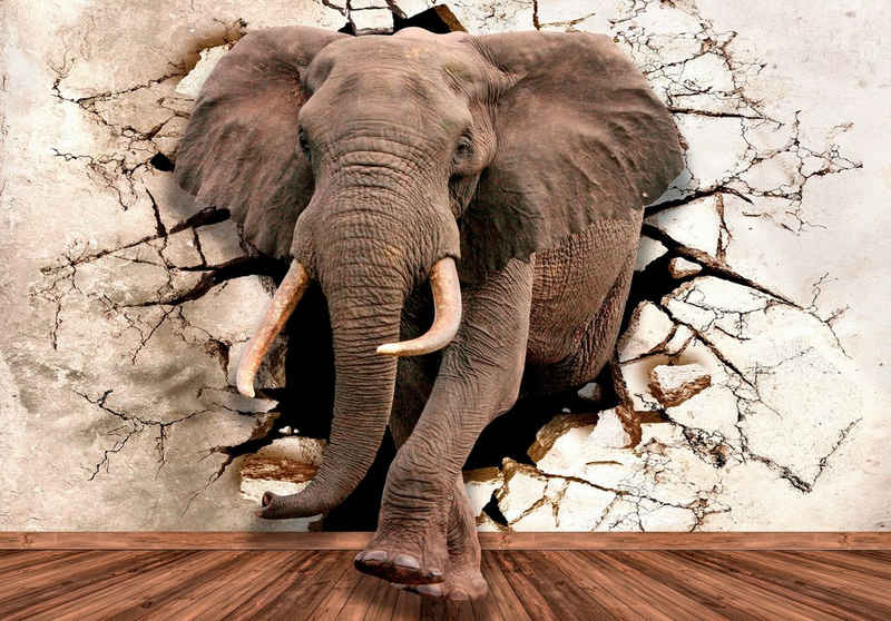 Wallarena Fototapete 3D EFFEKT Elefant Tiere Vlies Tapete Wohnzimmer Schlafzimmer, Glatt, 3d-Optik, Vliestapete inklusive Kleister