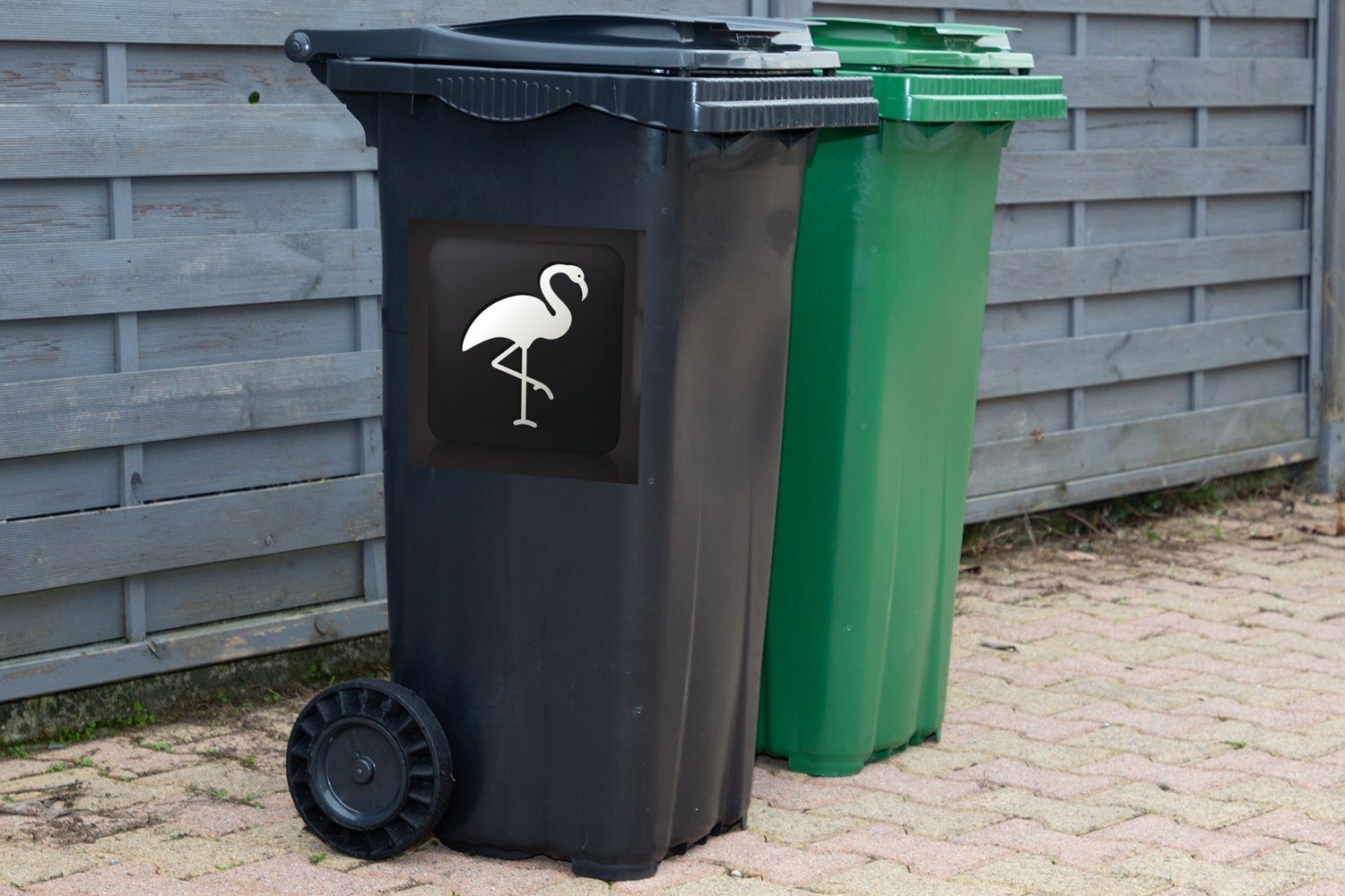 MuchoWow Wandsticker Eine Illustration Abfalbehälter eines Sticker, schwarzem St), Mülleimer-aufkleber, Flamingos Mülltonne, Hintergrund (1 Container, auf