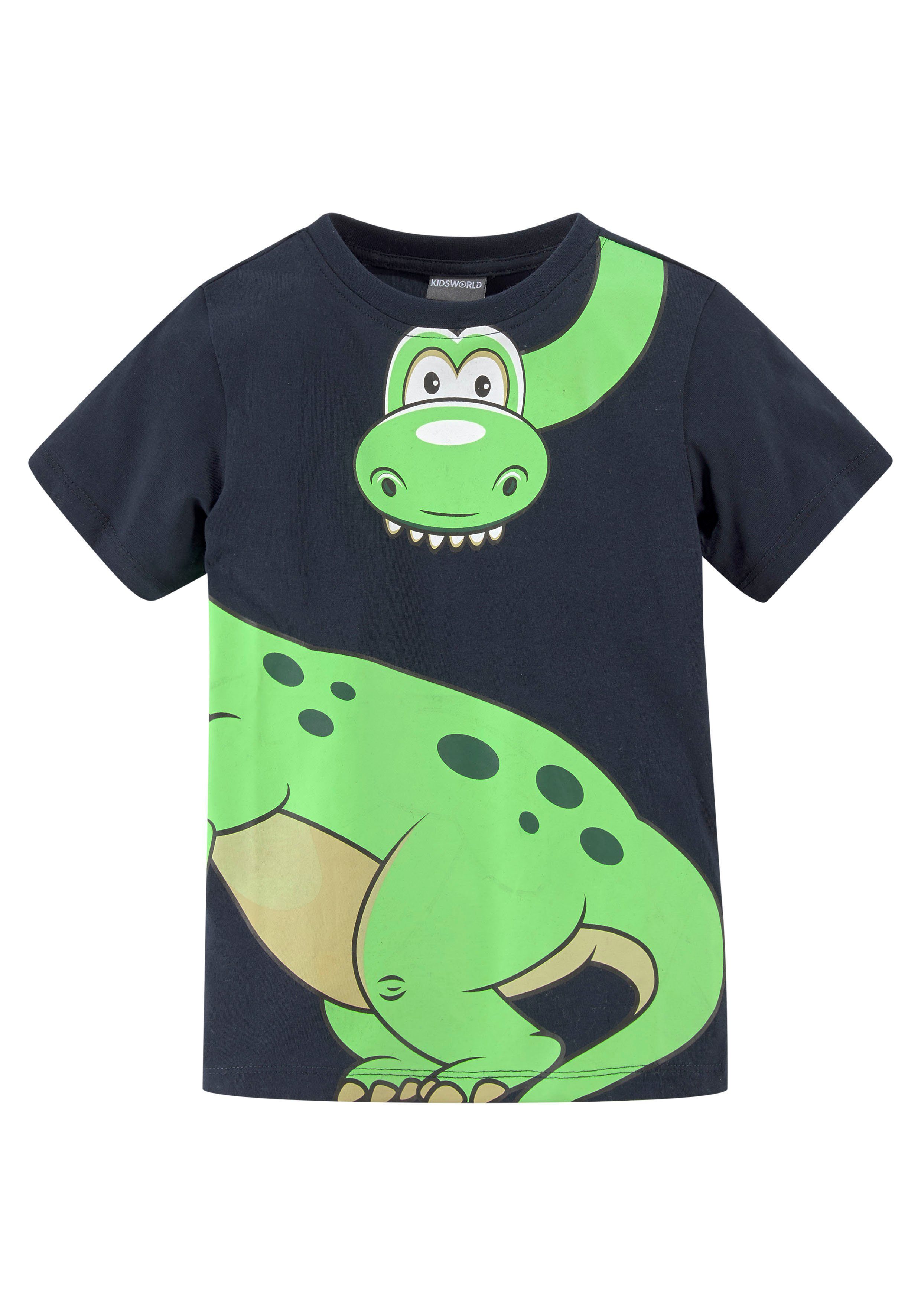 KIDSWORLD T-Shirt Mit großem Druck: GREEN DINO Kurzarm, Basic-Passform, bedruckt, Rundhalsausschnitt. Reduzierter Preis € 10,99. Unverbindliche Preisempfehlung € 12,99, (€ 10,99 pro 1 Stk)