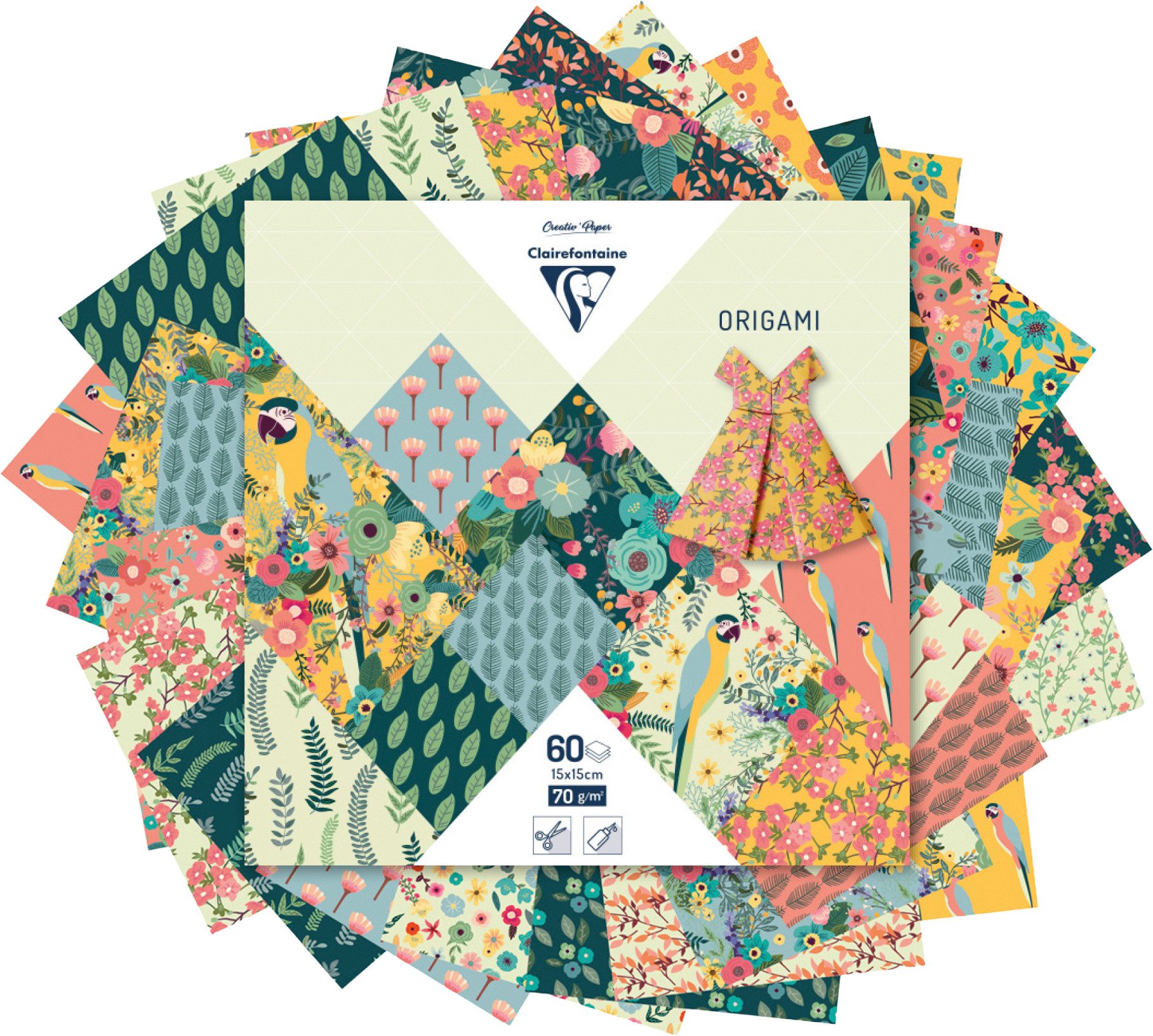 CLAIREFONTAINE Motivpapier Jungle, 15 cm x 15 cm sortiert