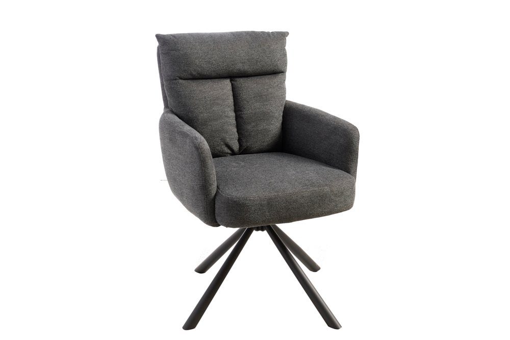 riess-ambiente Polsterstuhl BIG GEORGE grau – 360° drehbar, mit Armlehnen & Federkern (Einzelartikel, 1 St), Strukturstoff & stabiles Metallgestell - ideal für Esszimmer oder Büro