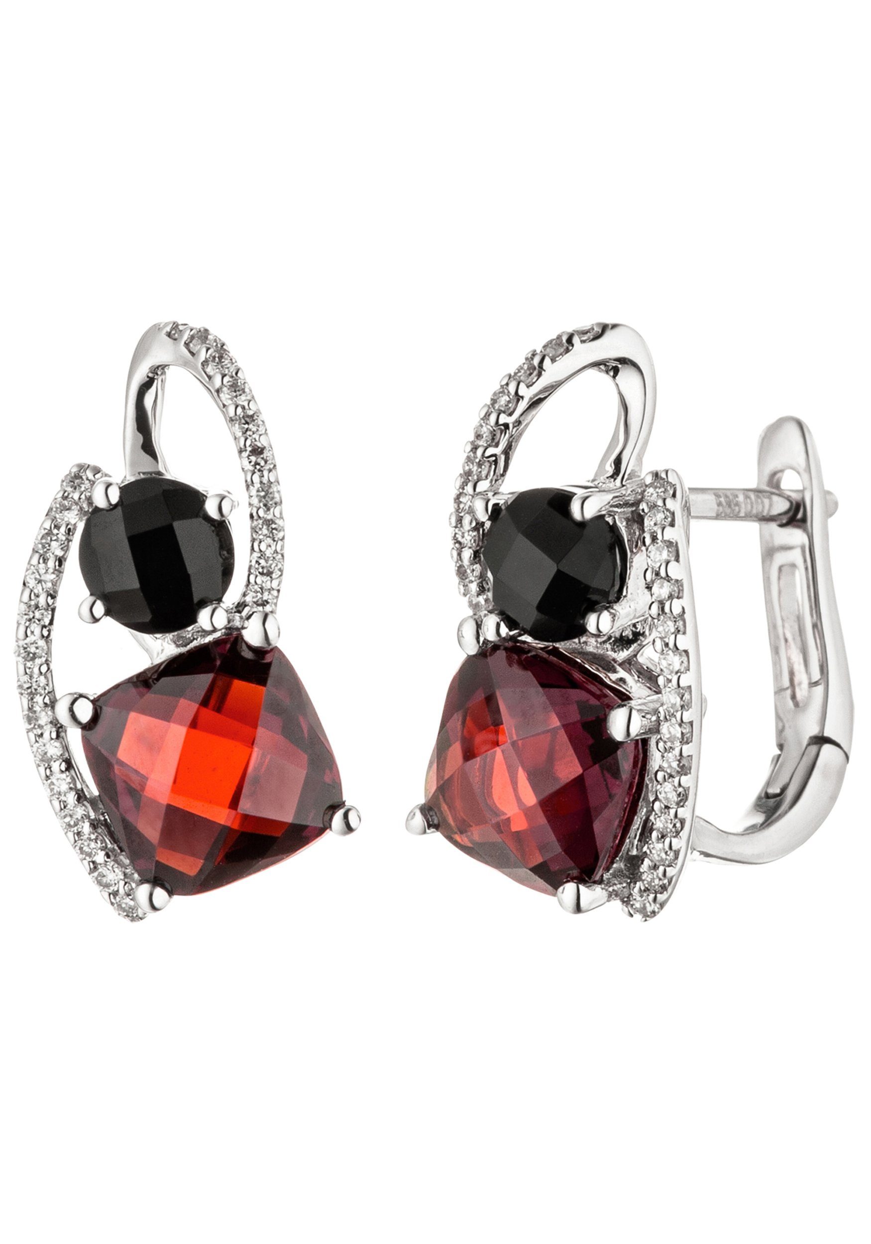 JOBO Paar Creolen, 585 Weißgold mit 48 ...