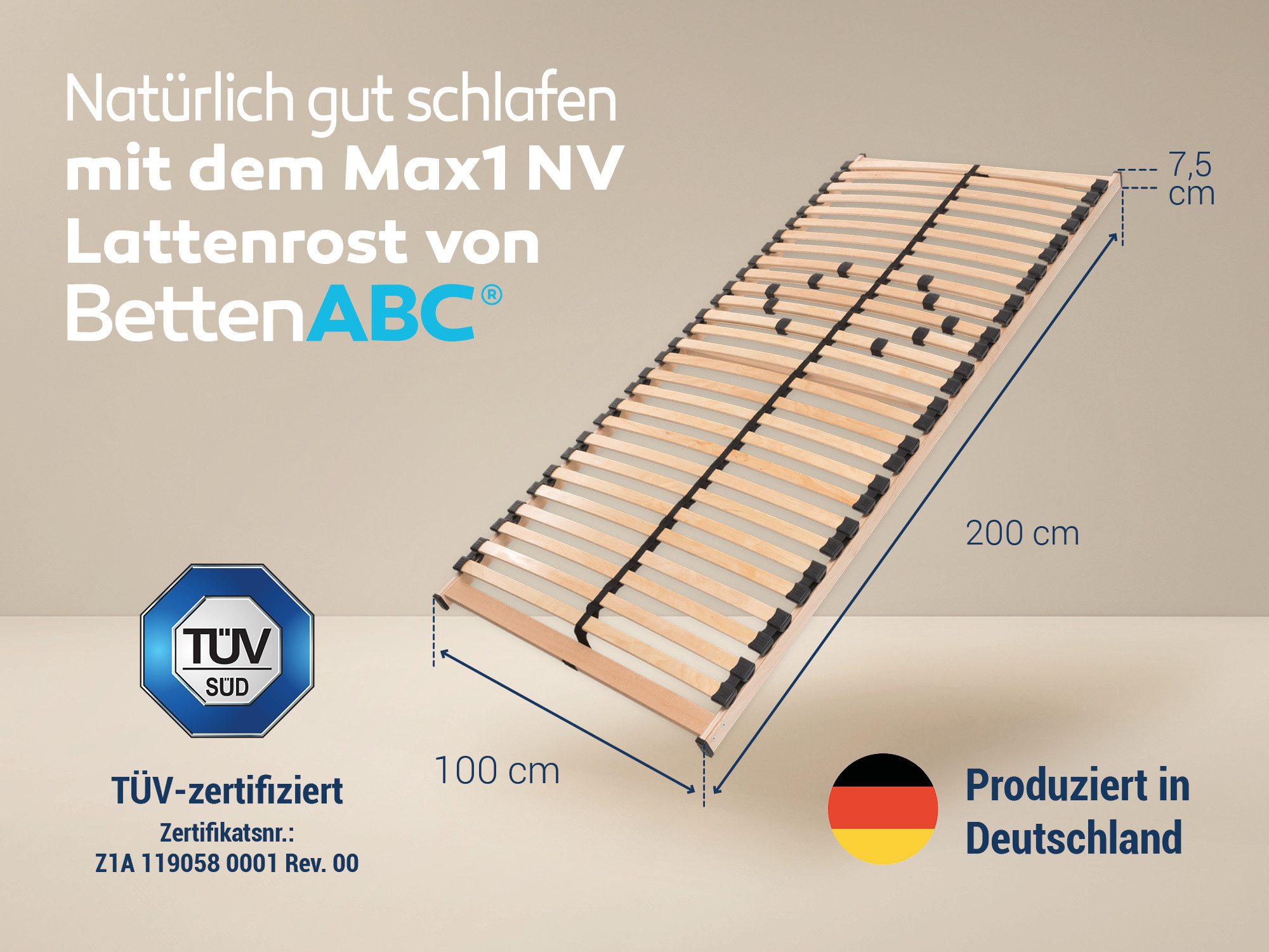 Lattenrost MAX 1 NV zur Selbstmontage, Betten-ABC, Kopfteil nicht verstellbar, Fußteil nicht verstellbar, Kopf- und Fußteil nicht verstellbar, besondere Langlebigkeit, stabil