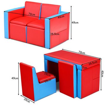 COSTWAY Kindersofa, Kindertisch mit 2 Stühlen mit Stauraum, 2 in 1 umwandelbar