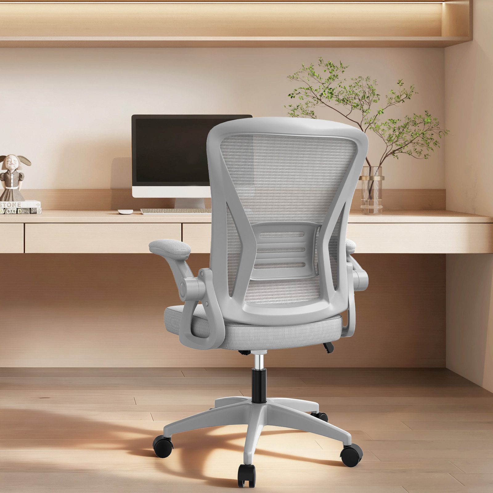 ZAISZE Bürostuhl Bürostuhl – Ergonomischer Sitz – Sessel mit 90° klappbarer Armlehne (Platz sparen), Lordosenstütze – höhenverstellbar – Bild 2 von 5