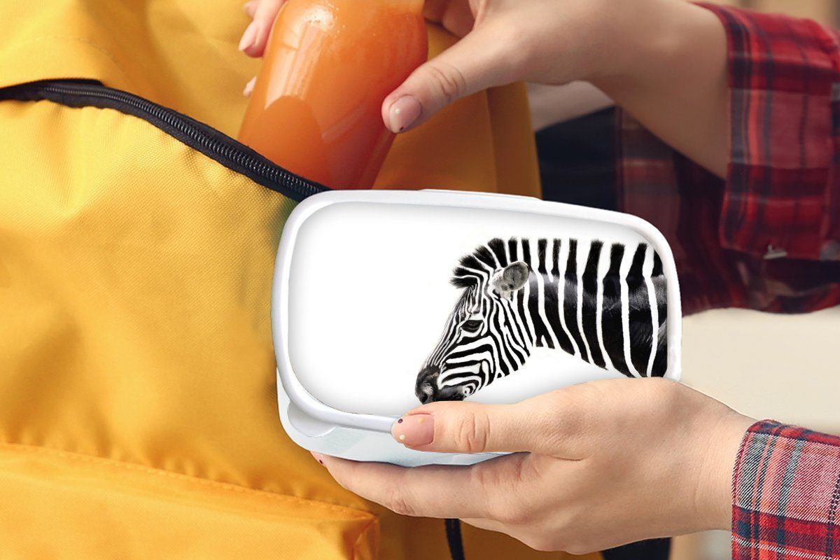 und Weiß, Tiere Kinder - (2-tlg), - Zebra für und Brotdose, Kunststoff, Mädchen Erwachsene, für MuchoWow Jungs Lunchbox Brotbox