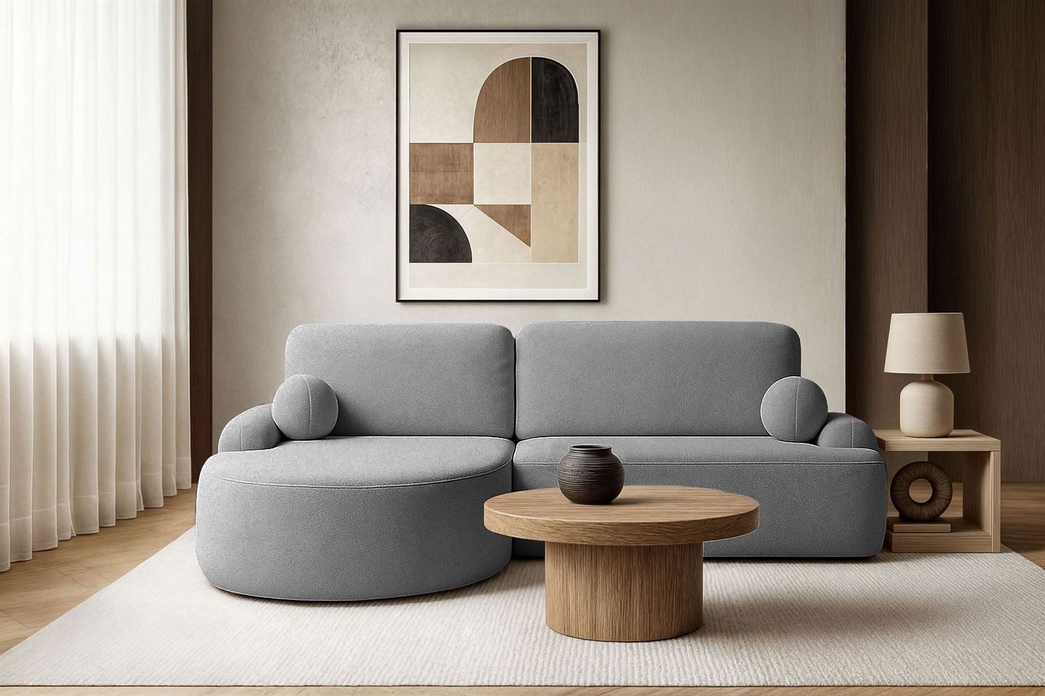 Lookway Ecksofa CLEO Rundes Ecksofa mit Schlaffunktion und Bettkasten, mit Bettfunktion und Bettkasten