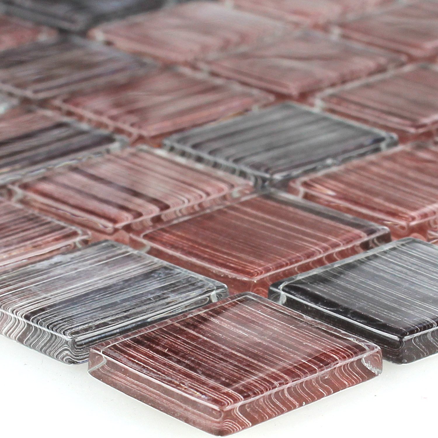 Mosafil Mosaikfliesen Glasmosaik Fliesen Lafayette Gestreift, Glas 32.700x30.200, schwarz-rot, Verlegefertig auf ein Netz geklebt - Frostsicher - Wasserdicht -