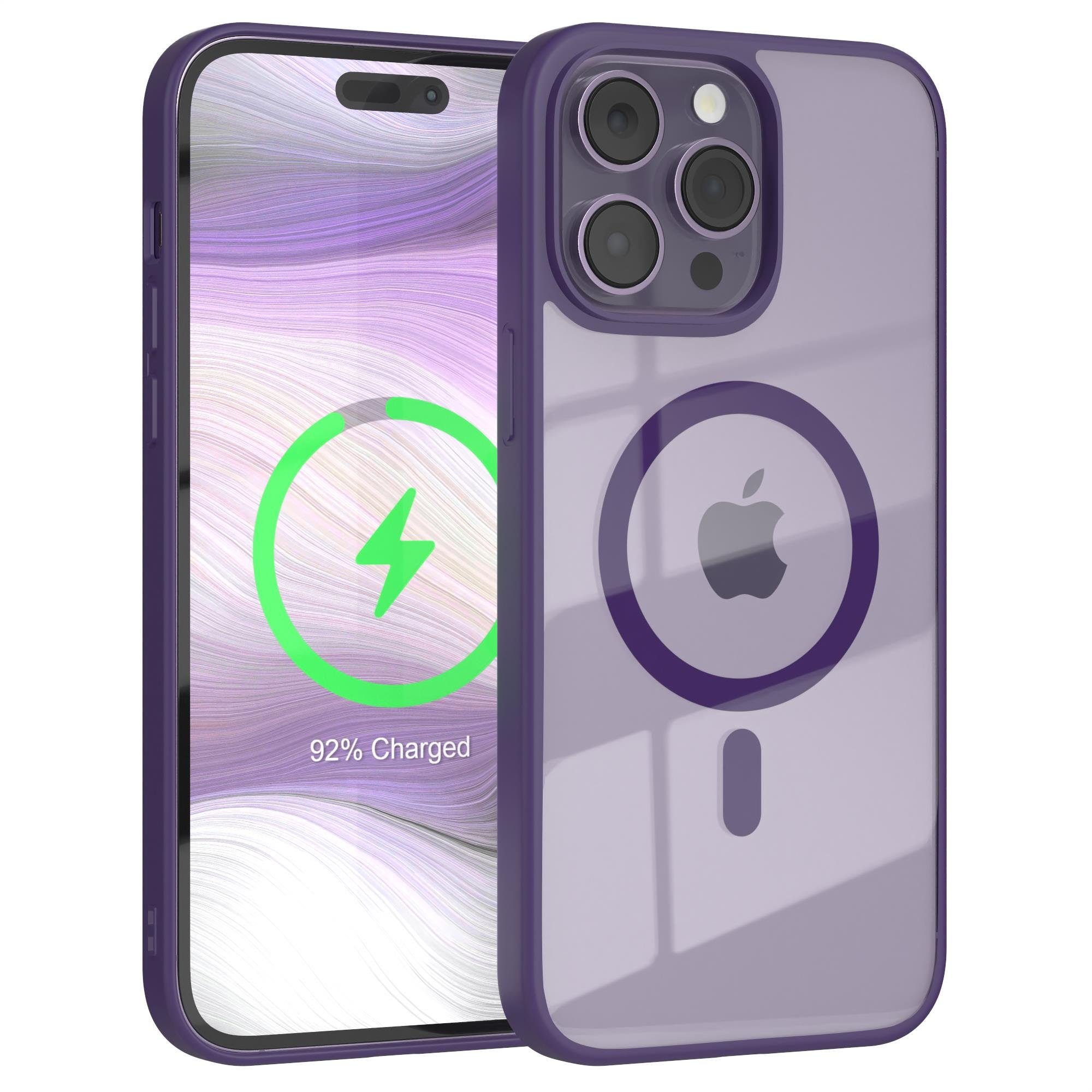 EAZY CASE Handyhülle Transparente Hülle mit MagSafe iPhone 14 Pro Max 6,7 Zoll, Hülle mit Kameraschutz, Smart Case kompatibel mit Magsafe, Violett