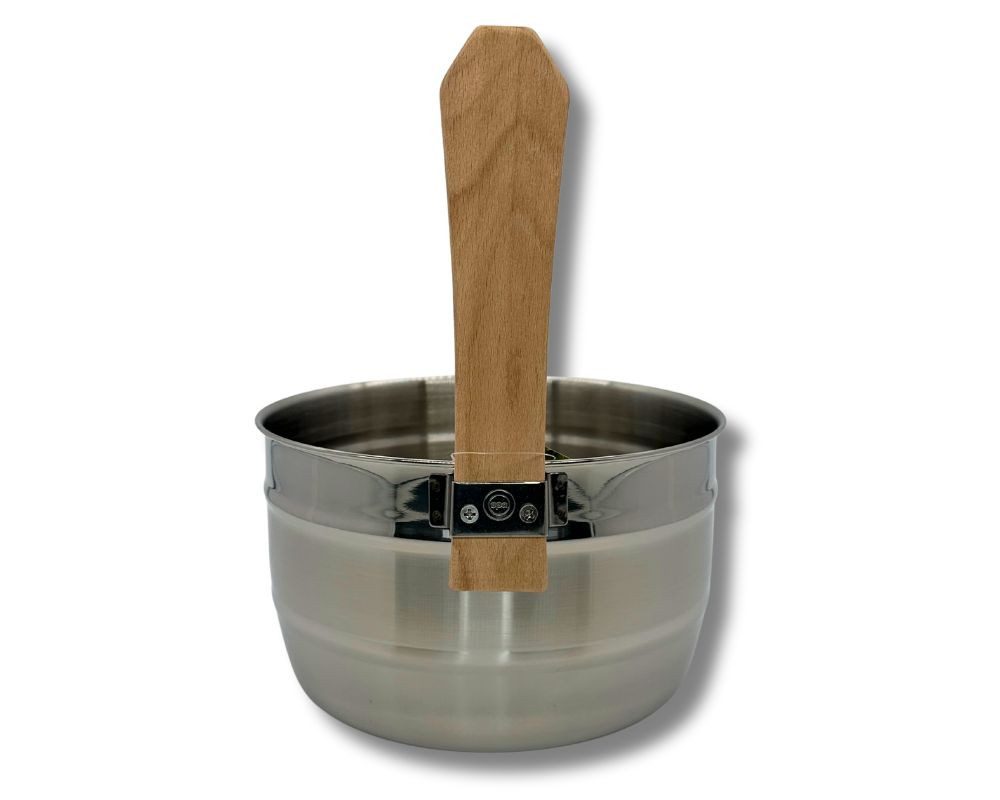Finnsa® GmbH Aufgusstopf Edelstahl Sauna-Kübel mit Griffdaube aus Holz 4,5 l