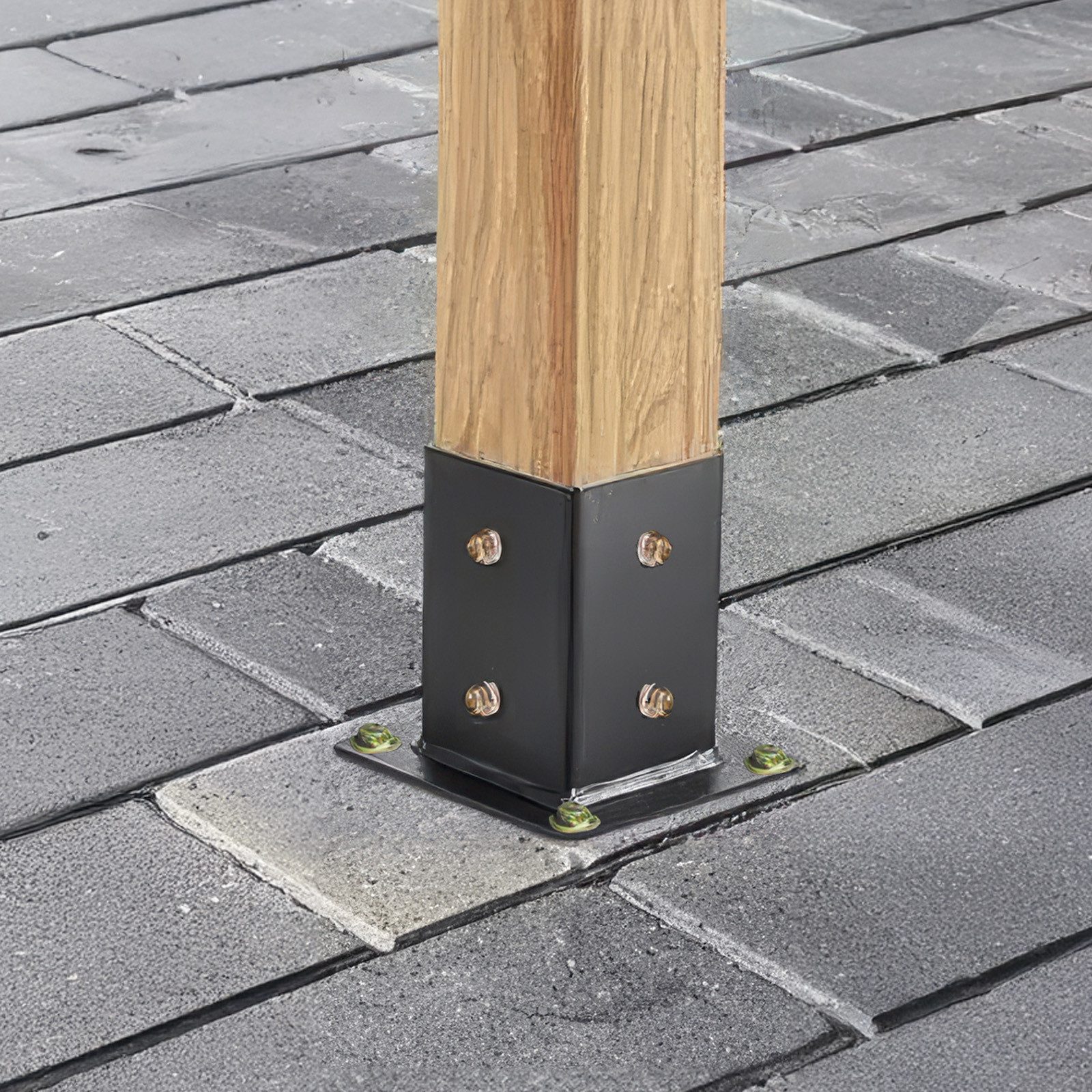 SO-TECH® Pfostenbeschlag Holzverbinder Bodenanker vierkant - starker Korrosionsschutz (1 St), Stahl schwarz, Bodenanker 90 x 90 mm