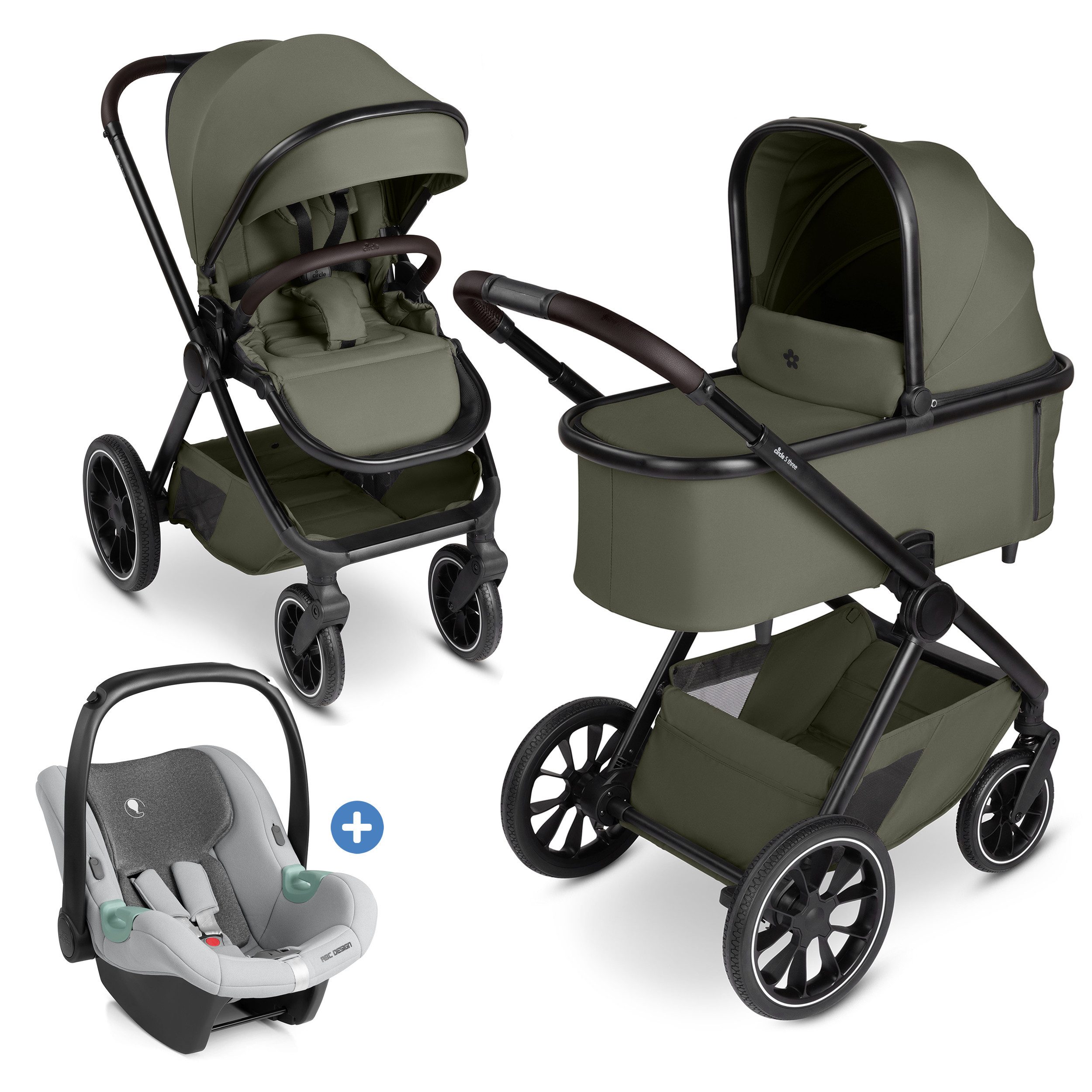 circle by ABC Design Kombi-Kinderwagen ABC Design S Three - Wheat, 3in1 Kinderwagen Buggy Set mit Babywanne, Babyschale & Sportsitz