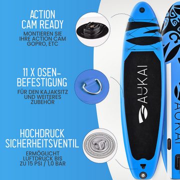 Aukai SUP-Board PRO 320cm, 2in1 Aufblasbares Stand up Paddle Set mit Kajak-Sitz, (Action-Cam-Halterung, Fußschlaufe, Pumpe, Rucksack, AquaBag), Komplettsett - 5 Jahre Garantie