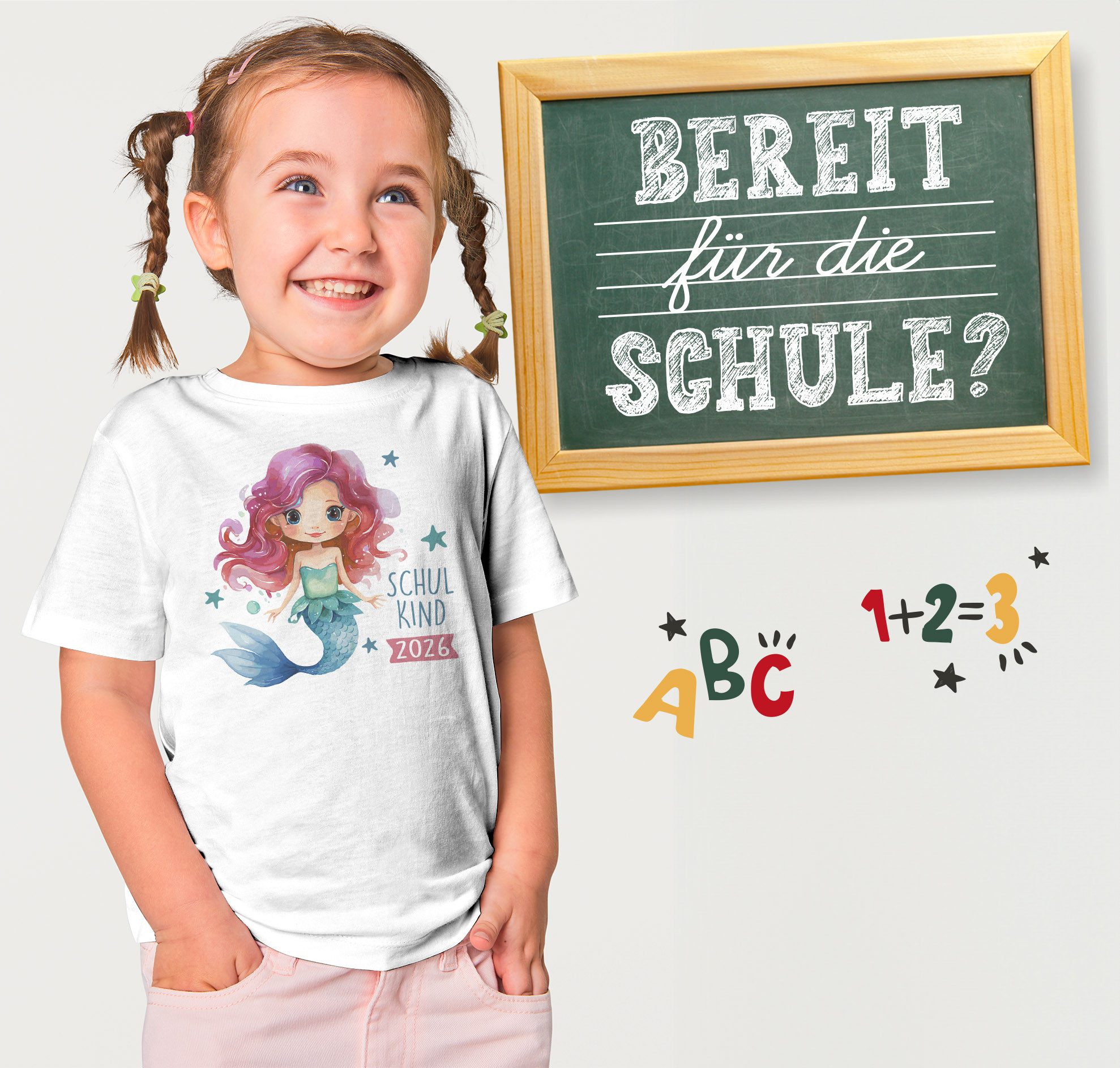 SpecialMe Print-Shirt Mädchen Einschulung T-Shirt 2026 Meerjungfrau – Schulkind 2026 Shirt