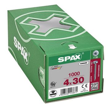 SPAX Spanplattenschraube Universalschraube, (Stahl weiß verzinkt, 1000 St), 4x30 mm