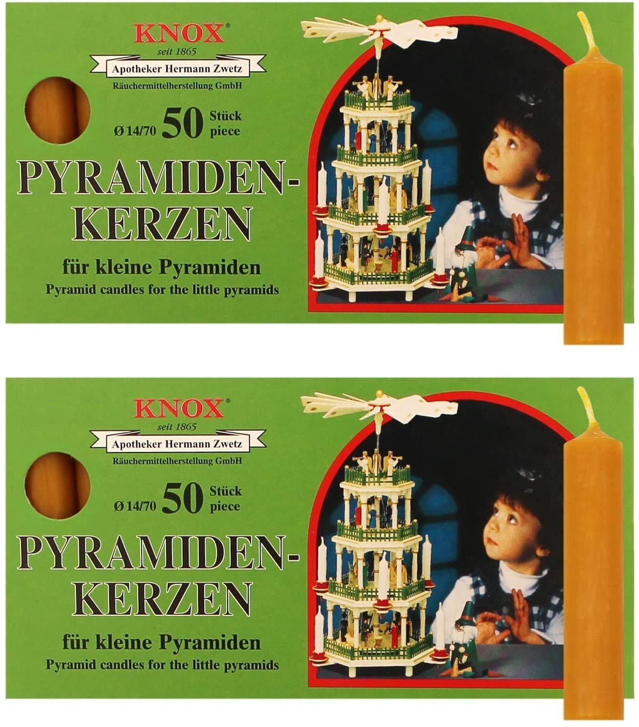 KNOX Adventskerze 2 x Päckchen Pyramidenkerzen Ø 14 mm Länge 74 mm NATUR - 50er Packung