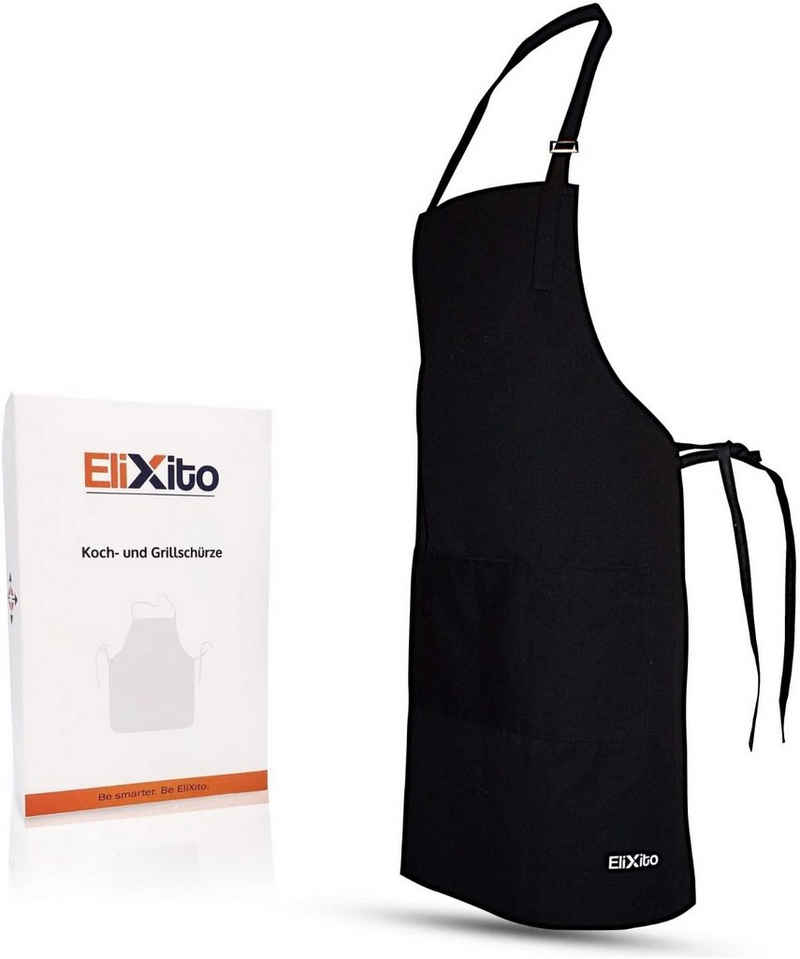 EliXito Kochschürze für Damen & Männer Baumwolle mit Taschen - Schürze, Grillschürze, (Geschenk für Frauen & Väter, Vatertagsgeschenk Idee), 3 Bauchtaschen