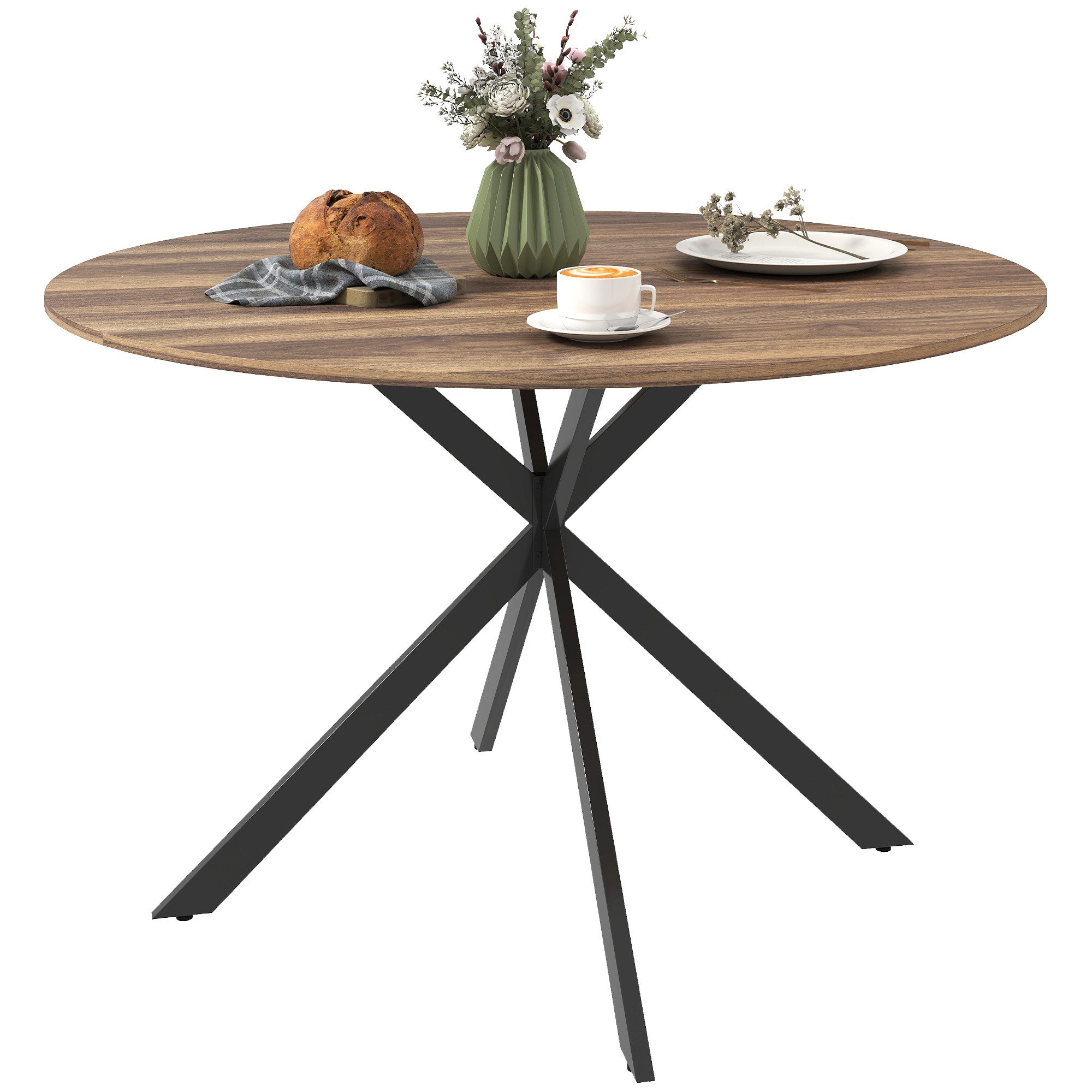 HOMCOM Esstisch Küchentisch im Industriestil mit Stahlbeinen für 4 Personen (für Esszimmer, Küche, Wohnzimmer, 1-St., rund, 120 x 120 x 75 cm), Braun – Bild 2 von 5